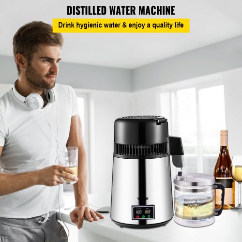 VEVOR Stainless Steel Water Distiller 1.1 Gal 0.3 Gal/H 750W Countertop