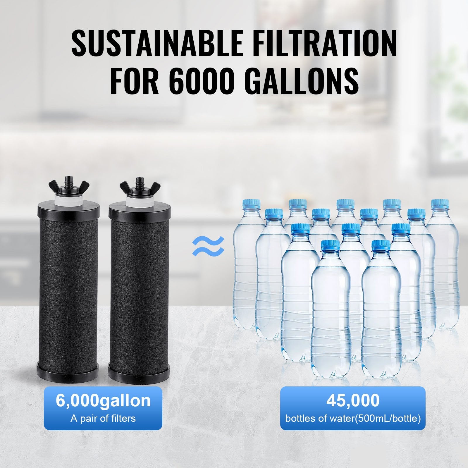 Gravity-Fed Water Filter System, 2.25G 304 Stainless Steel with 2 Carbon Filters