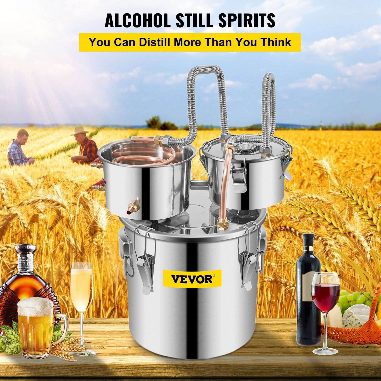 Moonshine Still Distiller 8.5Gal 38L Stainless Steel Copper Tube Thermometer