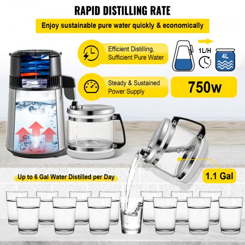 VEVOR 4L Stainless Steel Water Distiller Countertop Machine For Home