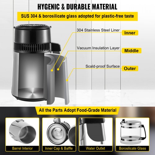 VEVOR 4L Stainless Steel Water Distiller Countertop Machine For Home