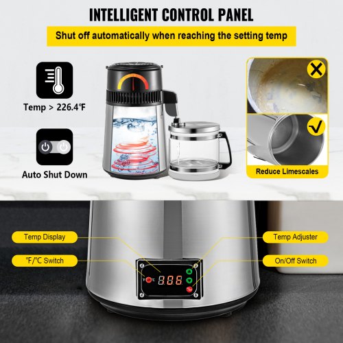 VEVOR 4L Stainless Steel Water Distiller Countertop Machine For Home