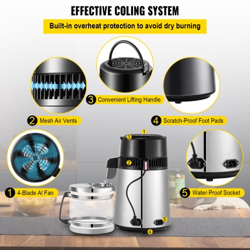 VEVOR 4L Stainless Steel Water Distiller Countertop Machine For Home