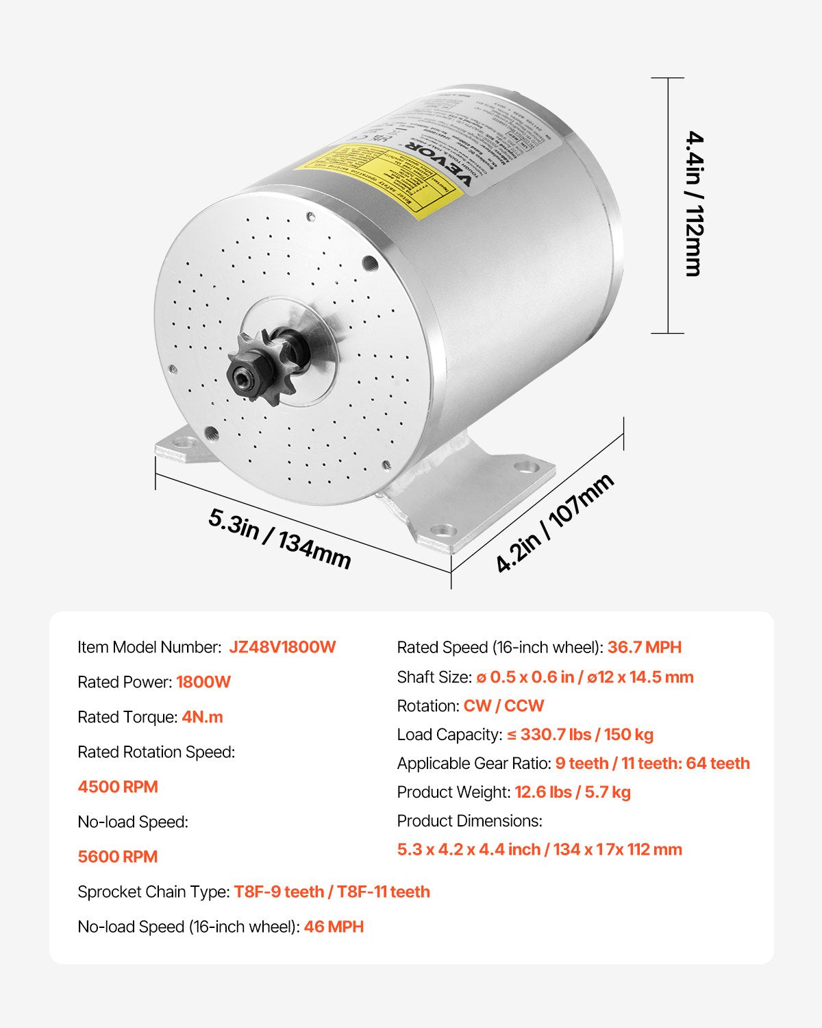 Electric Brushless DC Motor Kit 1800W 48V 4500RPM Controller Foot Pedal