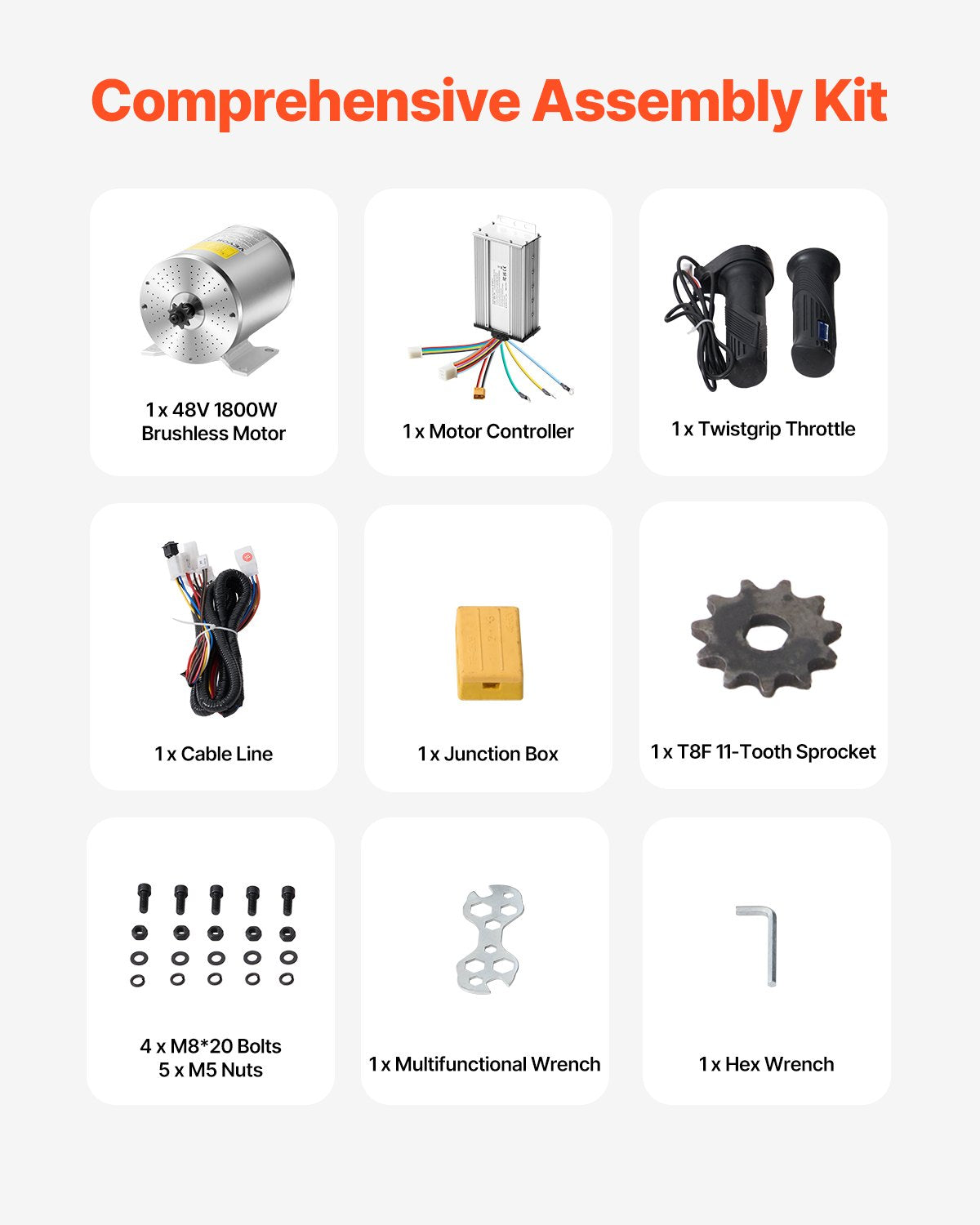 1800W Brushless DC Motor Kit 48V 4500rpm with Speed Controller & Throttle Grip