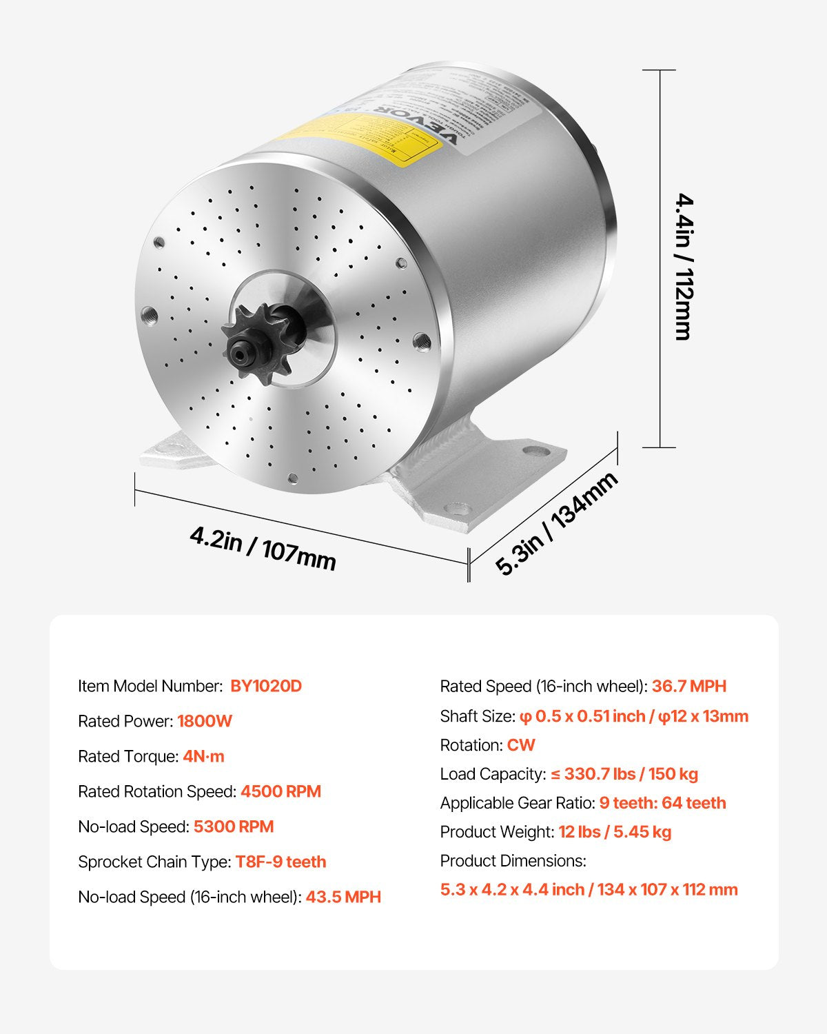1800W Brushless DC Motor Kit 48V 4500rpm with Speed Controller & Throttle Grip