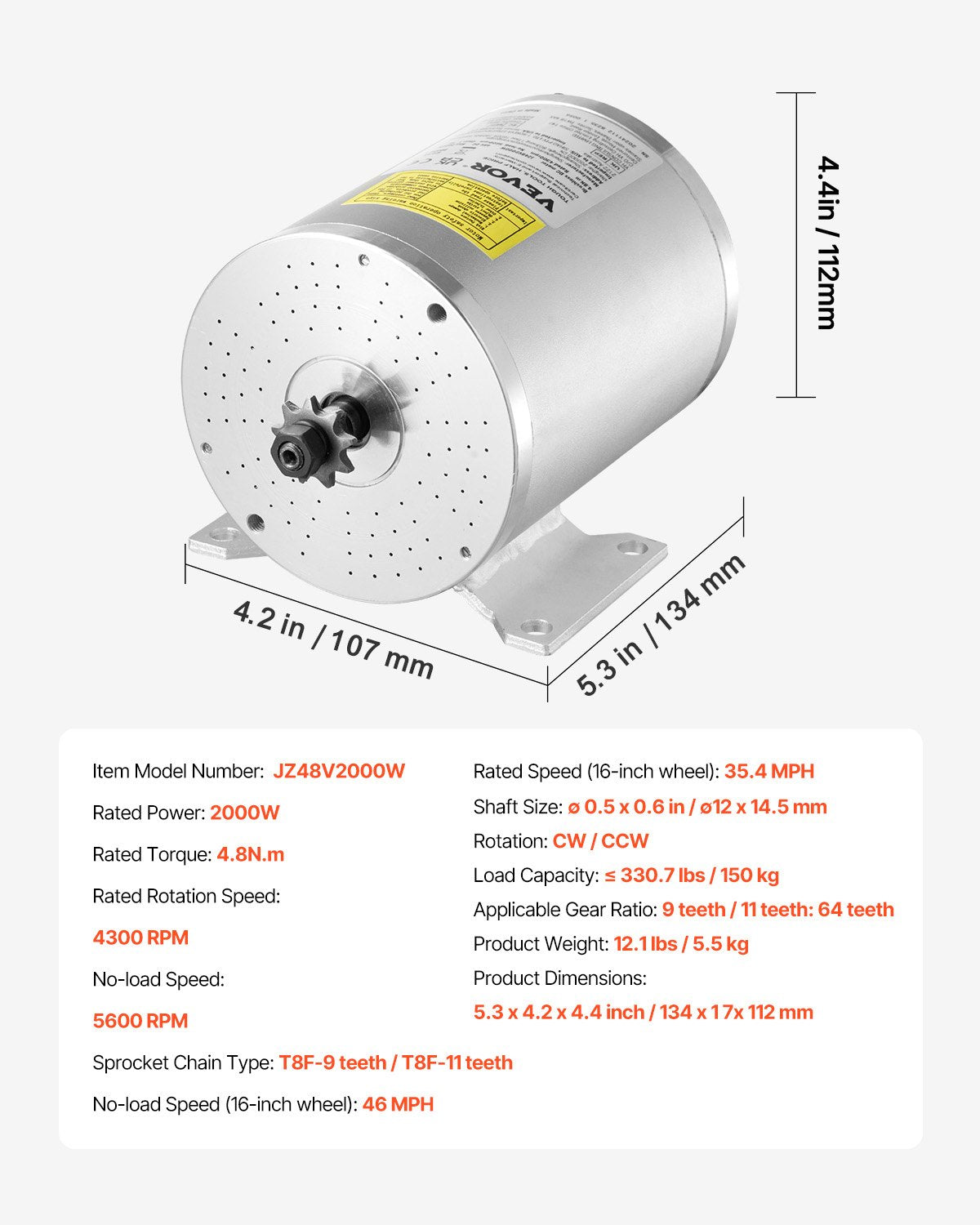 Brushless DC Motor Kit 2000W 48V 4300rpm Speed Controller for E-Bike Electric