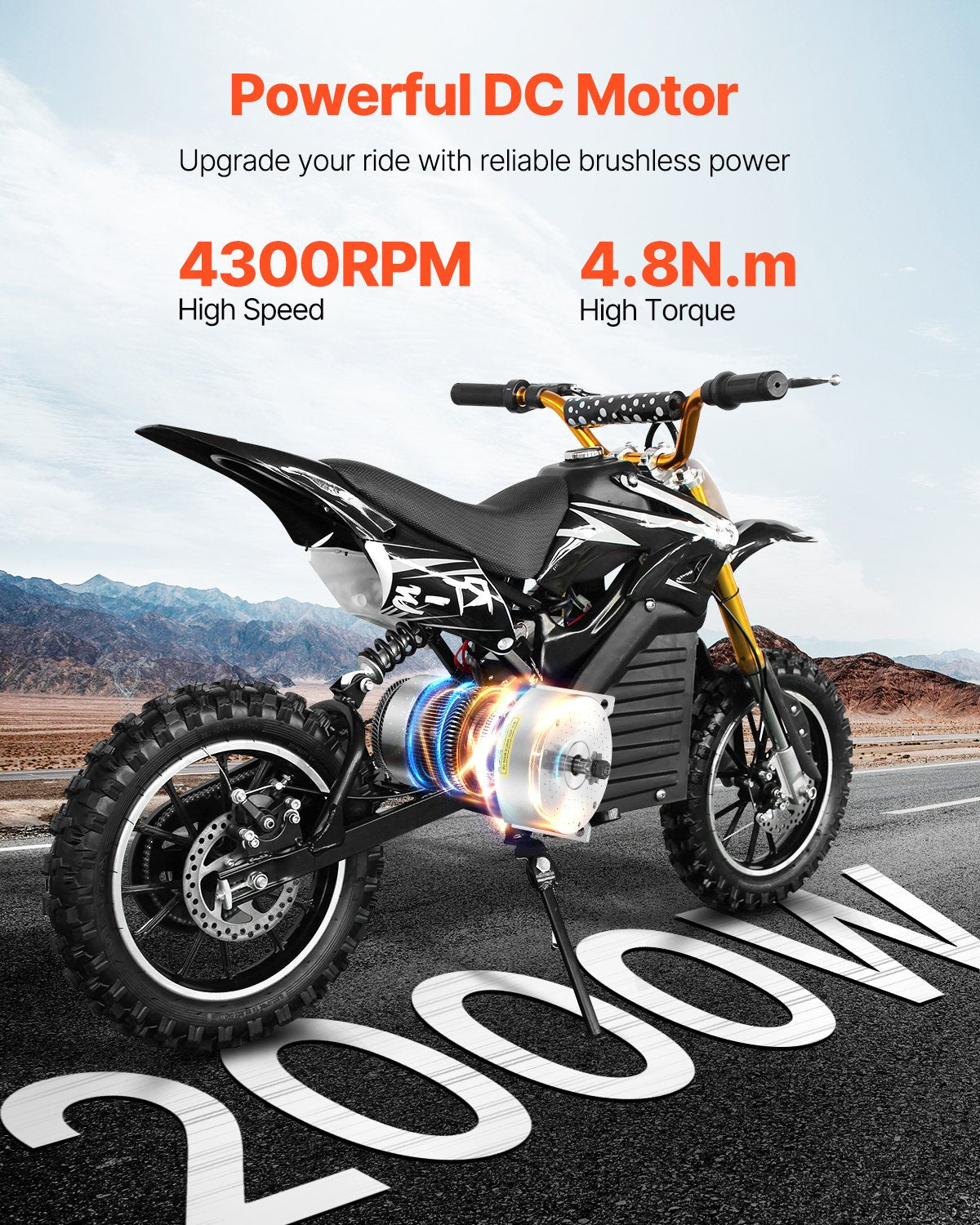 2000W Electric Brushless DC Motor Kit 48V 4300rpm with Speed Controller Throttle