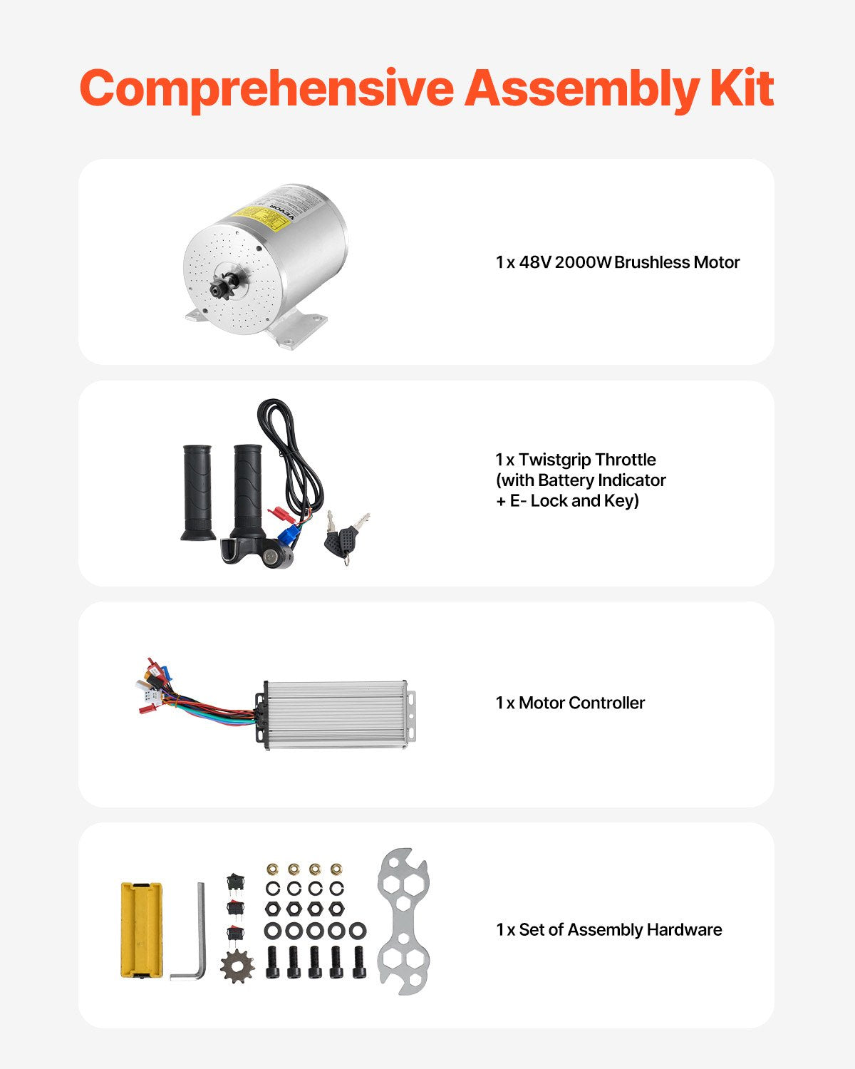 2000W Electric Brushless DC Motor Kit 48V 4300rpm with Speed Controller Throttle