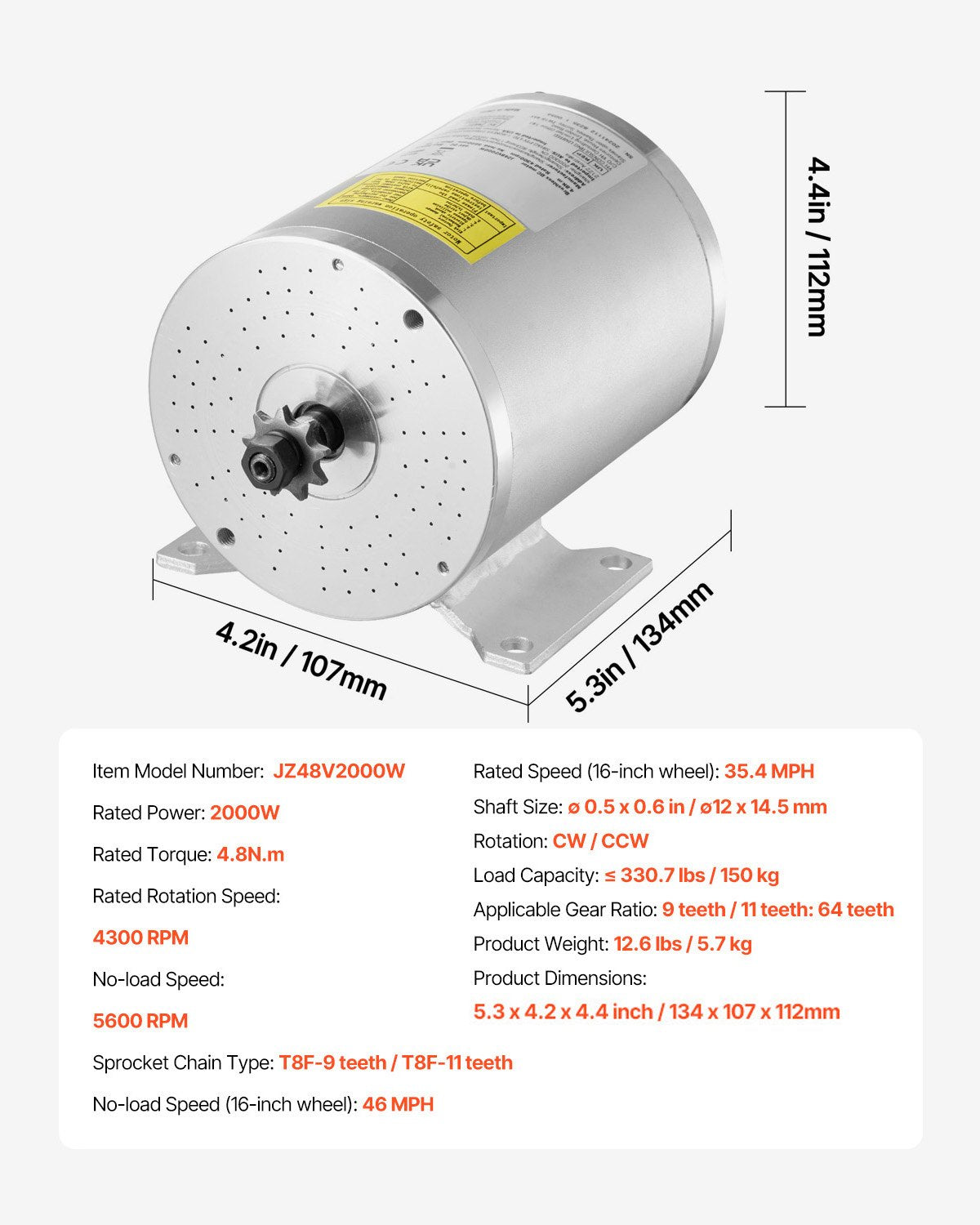 2000W Electric Brushless DC Motor Kit 48V 4300rpm with Speed Controller Throttle