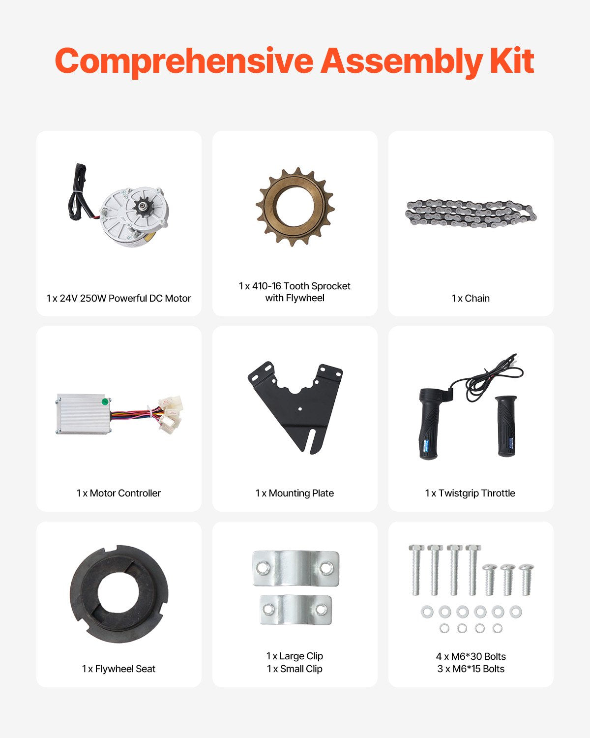 250W DC Motor Kit 24V 2700rpm Brushed with Speed Controller & Throttle Grip