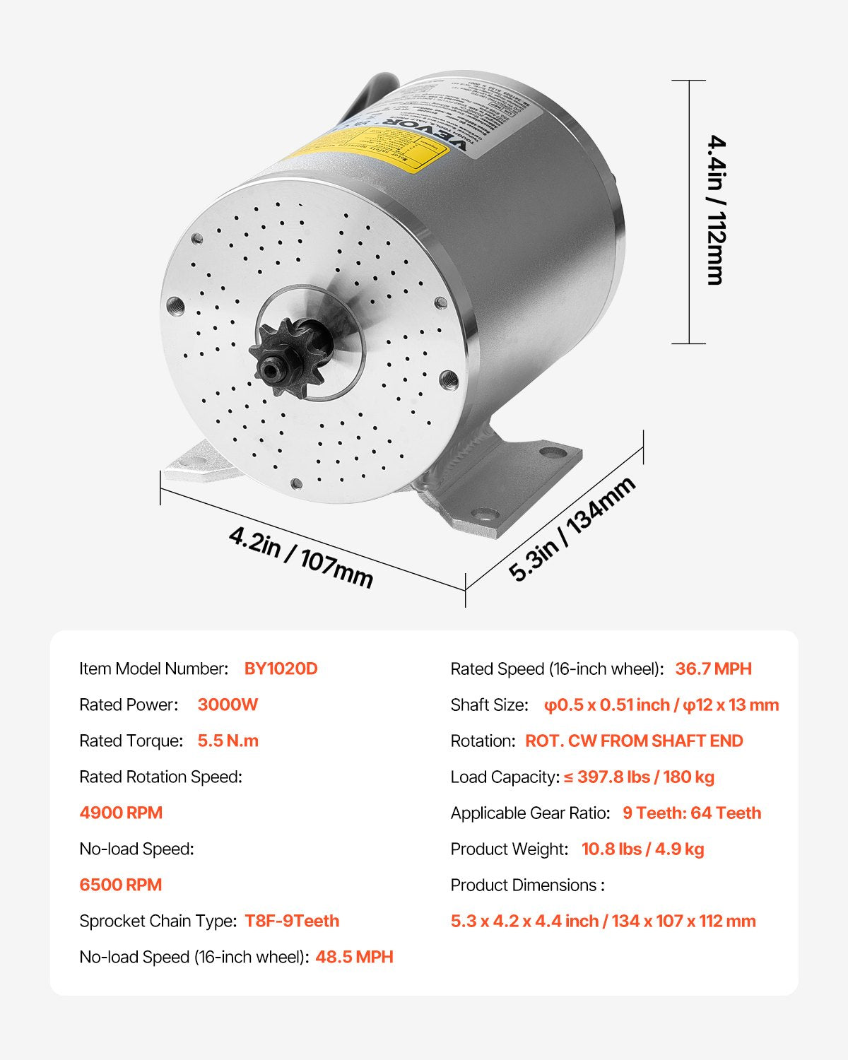 3000W Electric Brushless DC Motor 72V 4900rpm Go-Kart Dirt Bike E-Bike Motor