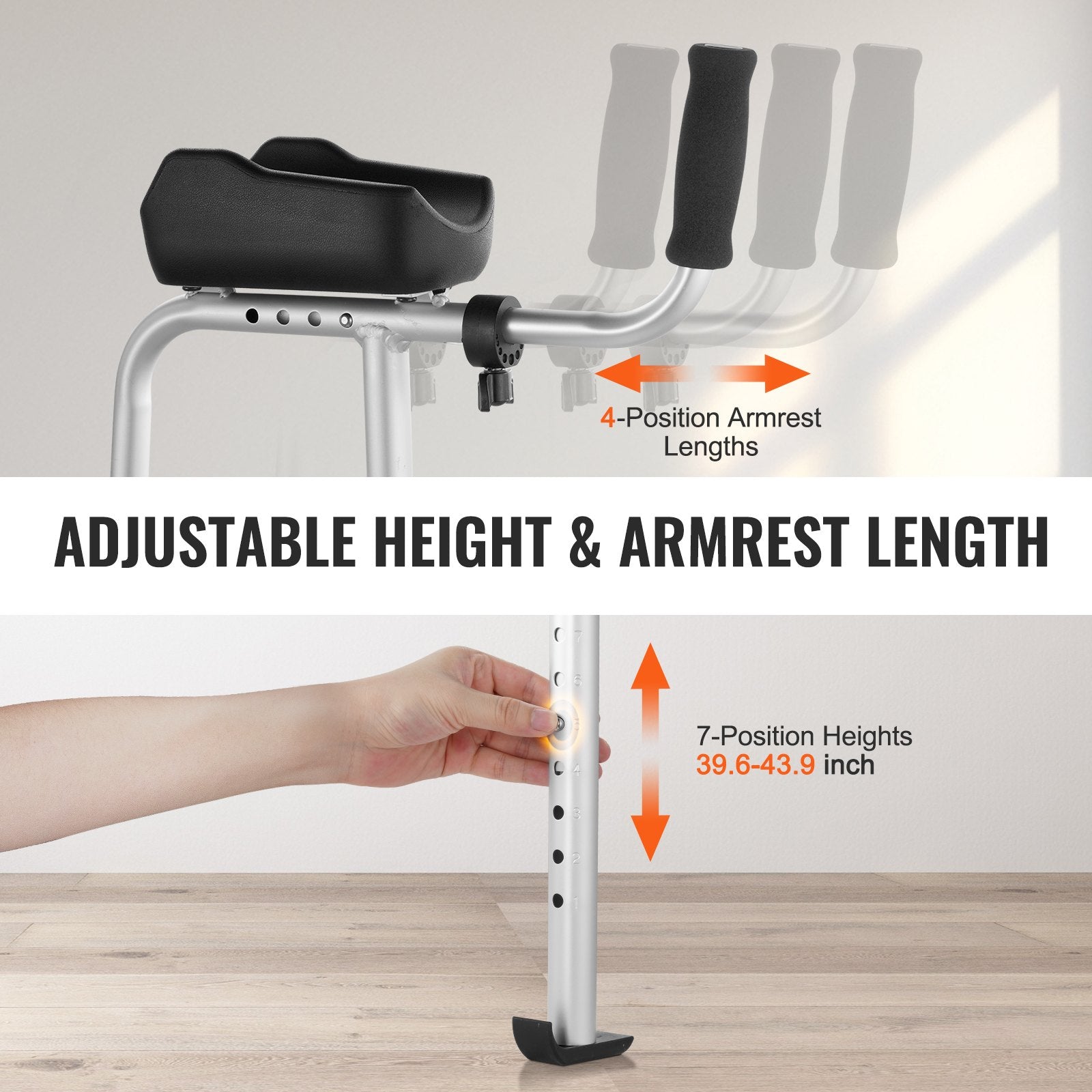 2-in-1 Folding Walker with Removable Armrests 5in Wheels Adjustable Aluminum