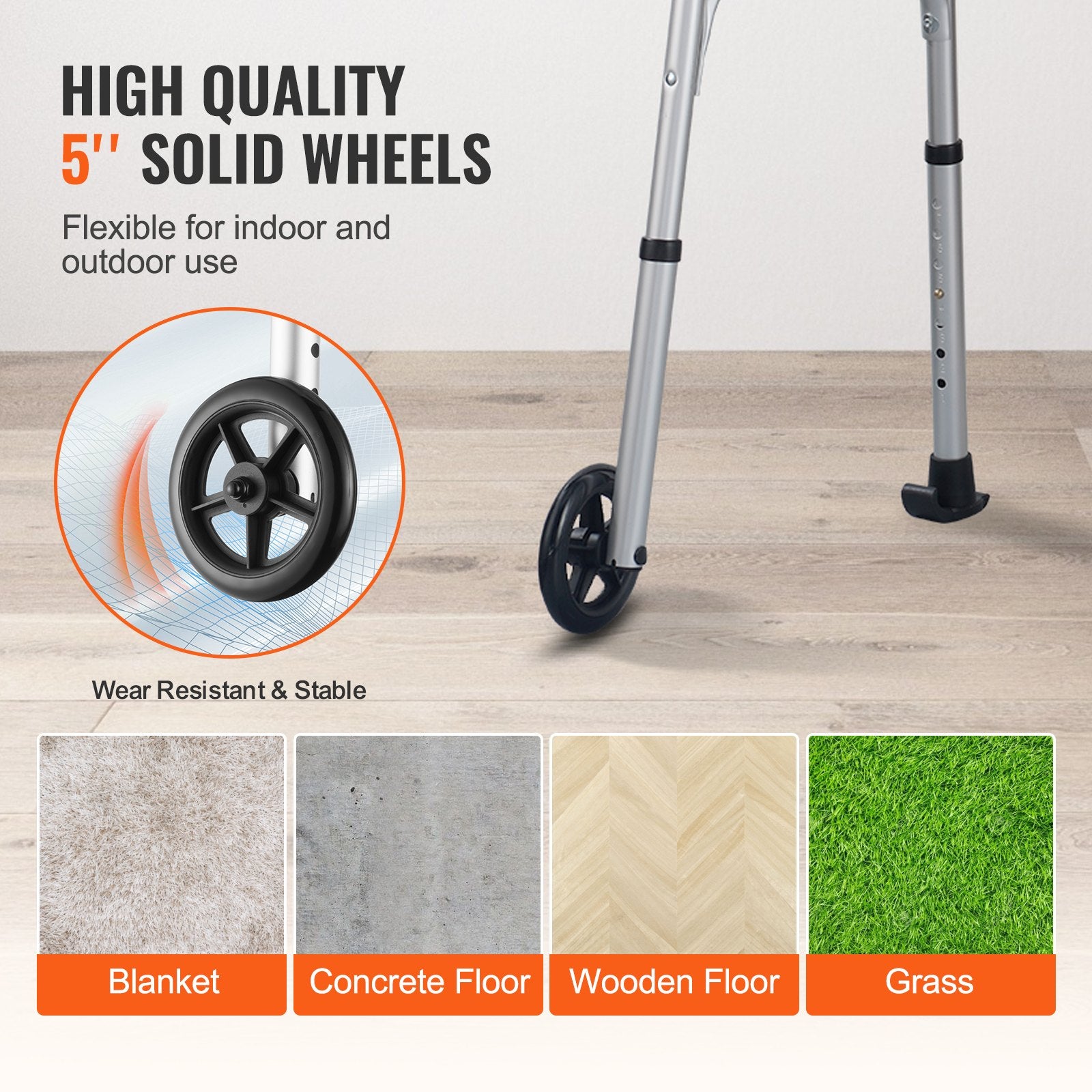 2-in-1 Folding Walker with Removable Armrests 5in Wheels Adjustable Aluminum