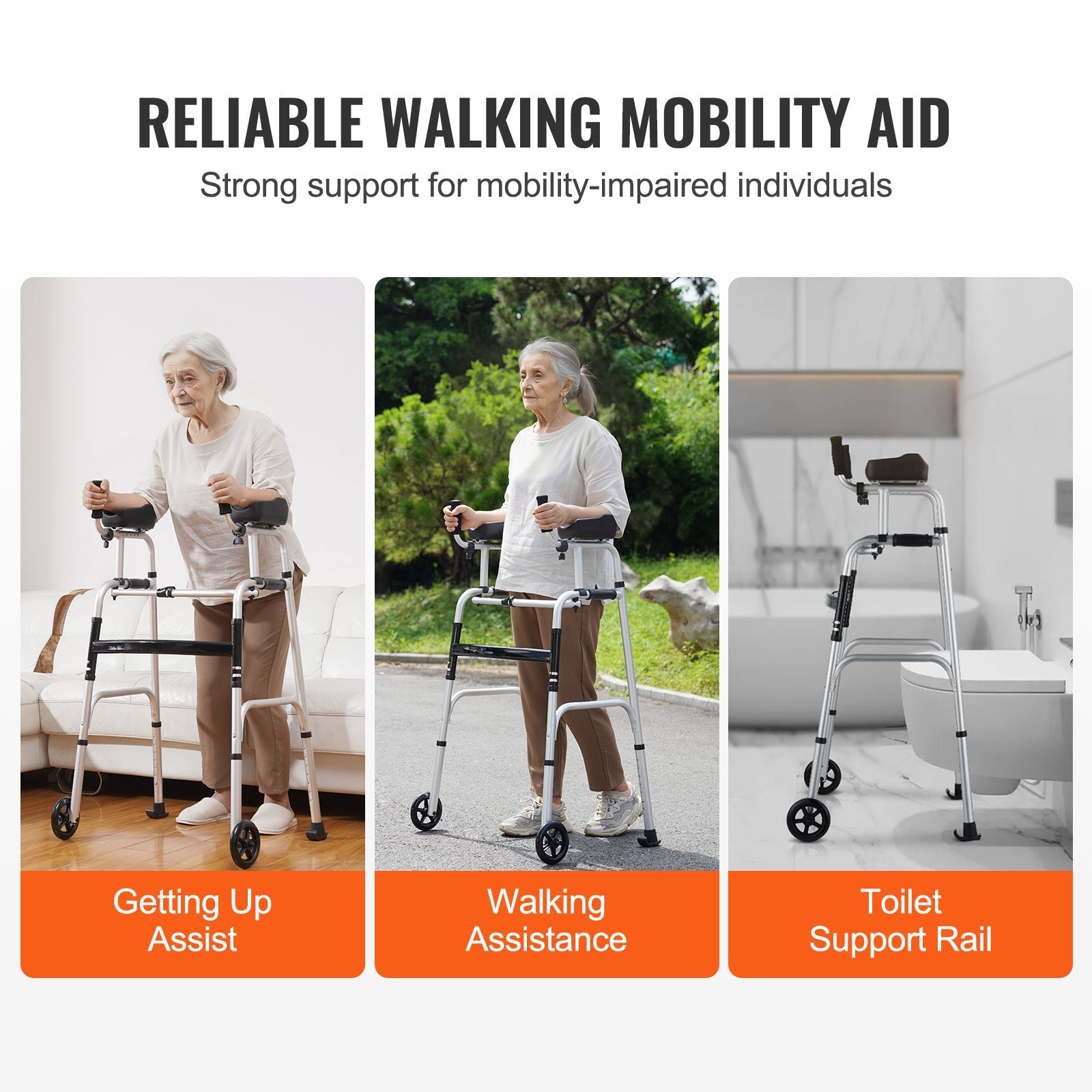 2-in-1 Folding Walker with Removable Armrests 5in Wheels Adjustable Aluminum