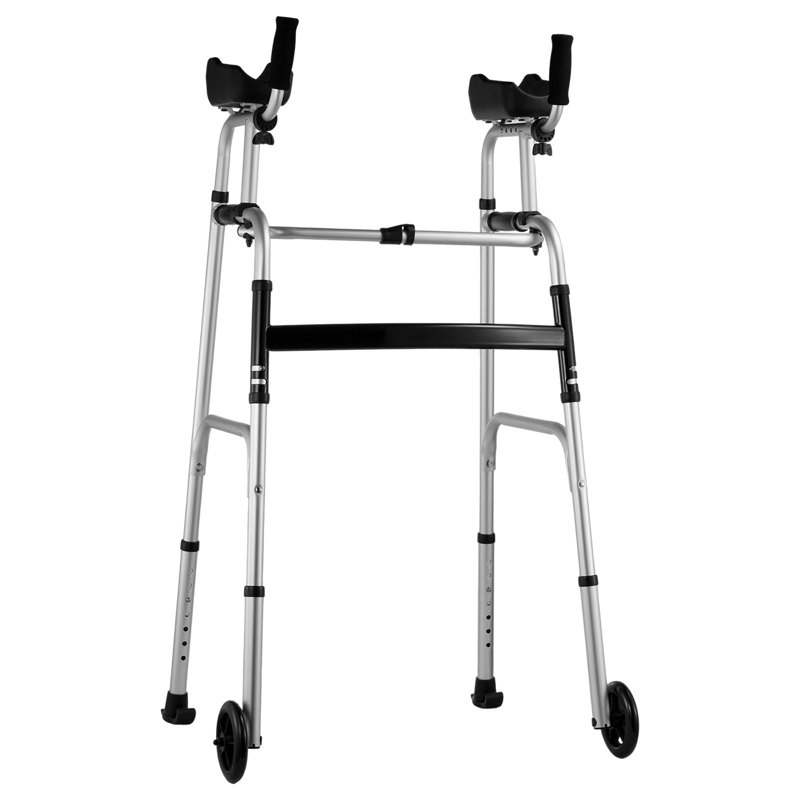 2-in-1 Folding Walker with Removable Armrests 5in Wheels Adjustable Aluminum