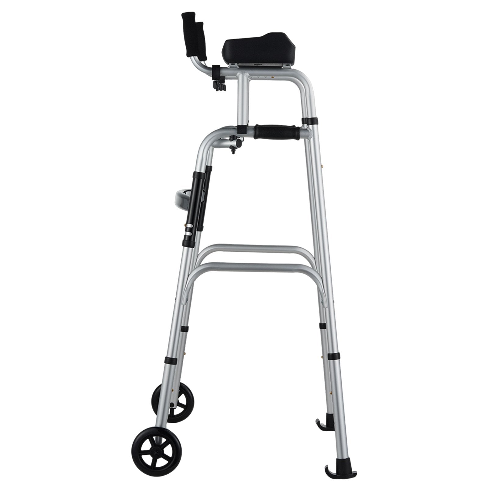 2-in-1 Folding Walker with Removable Armrests 5in Wheels Adjustable Aluminum