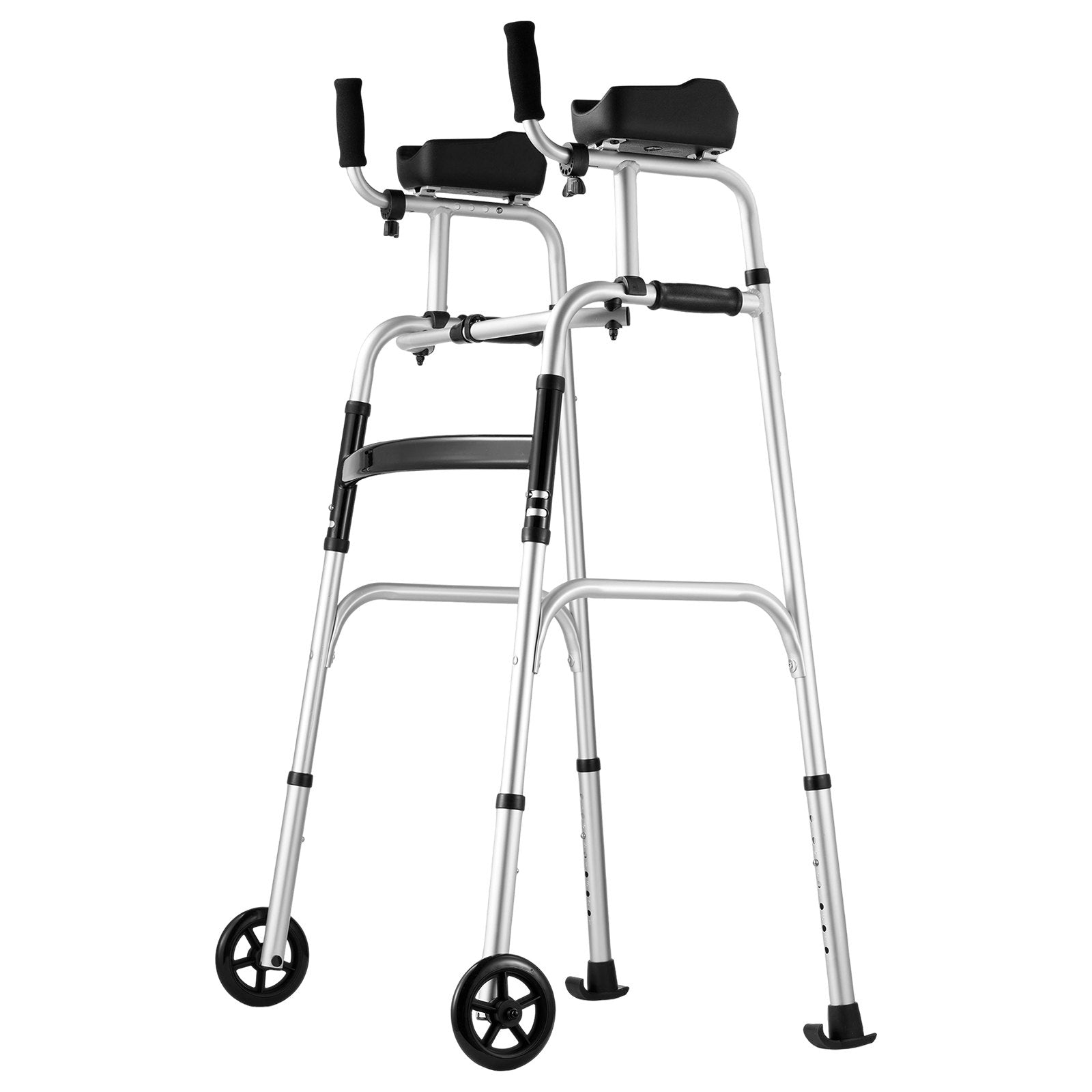 2-in-1 Folding Walker with Removable Armrests 5in Wheels Adjustable Aluminum