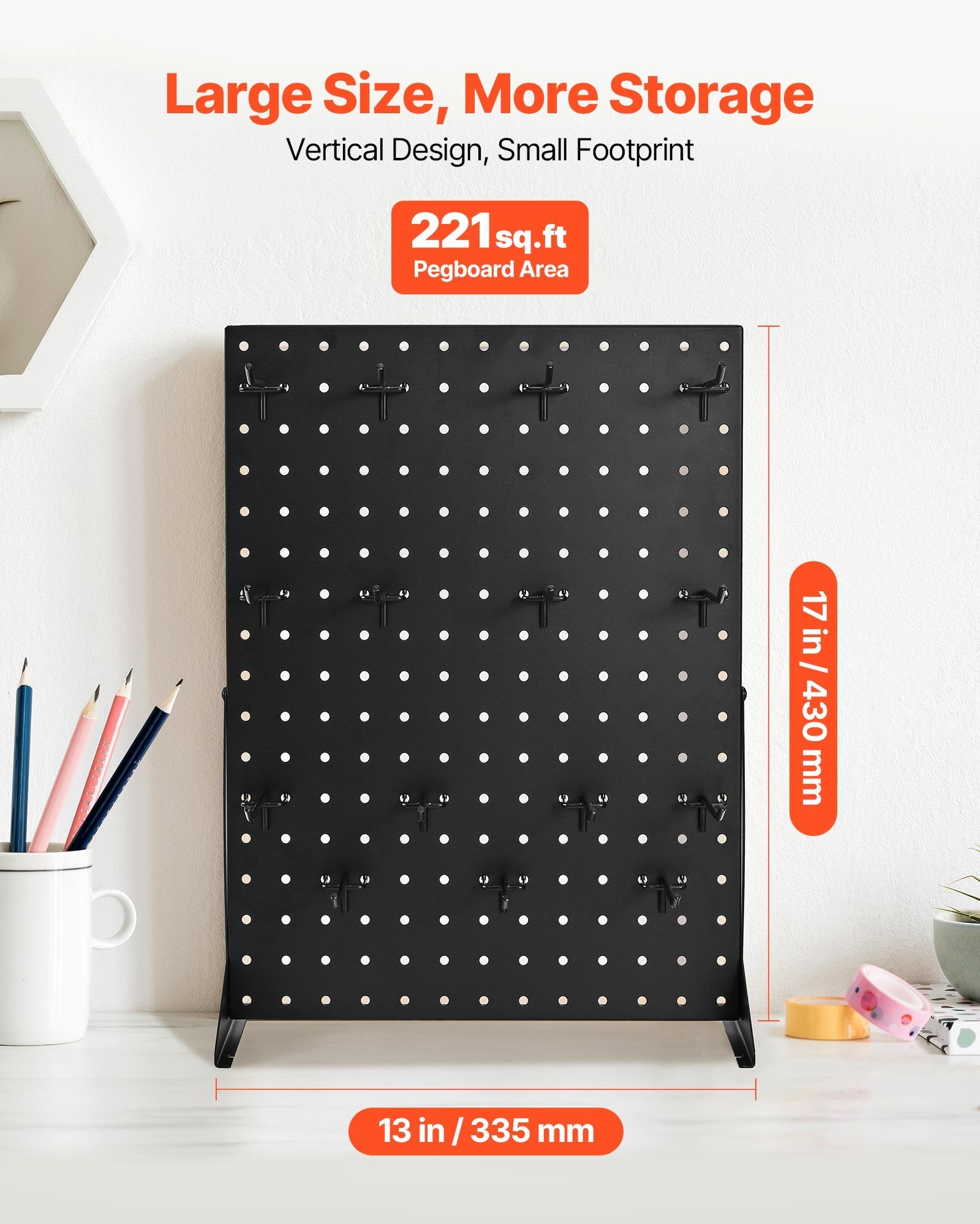 Pegboard Display Stand 43x33cm Tabletop with 15 Hooks Cold-Rolled Steel Black