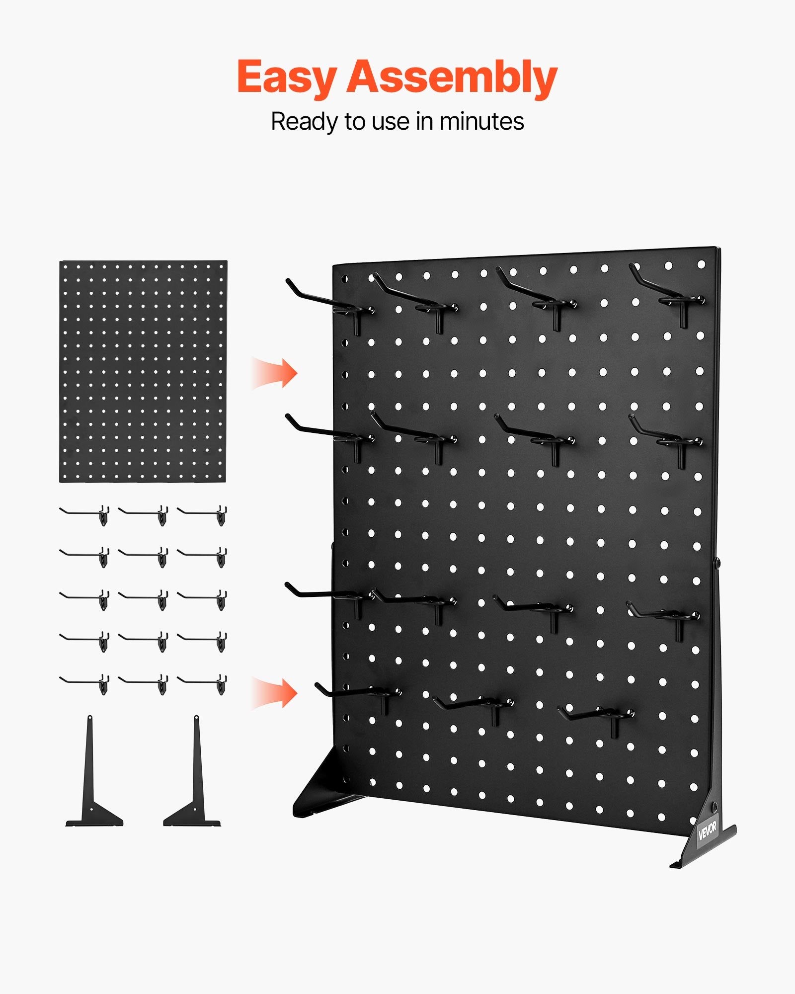 Pegboard Display Stand 43x33cm Tabletop with 15 Hooks Cold-Rolled Steel Black