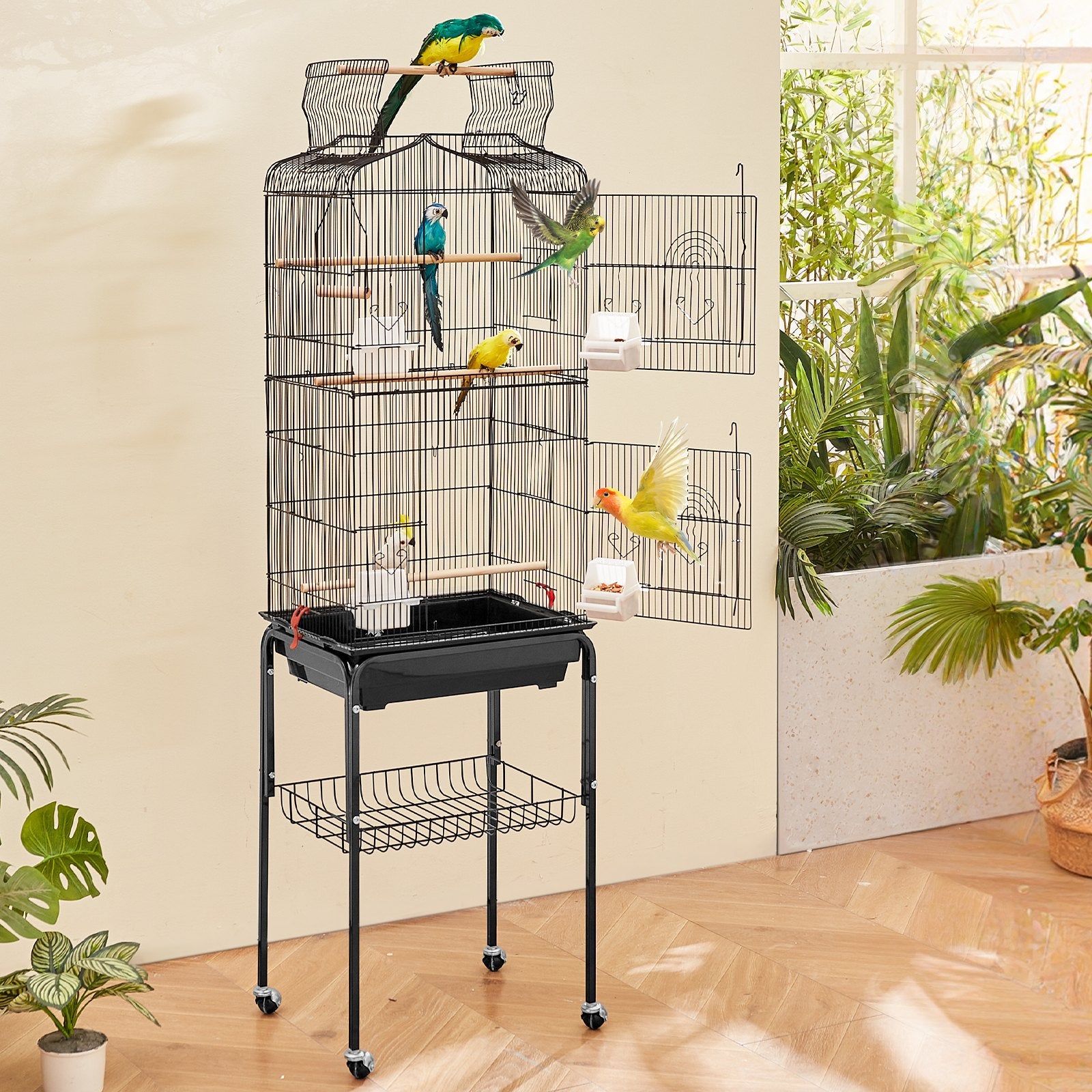 Large Bird Cage, 62 in Open Top Parakeet Cage with Rolling Stand