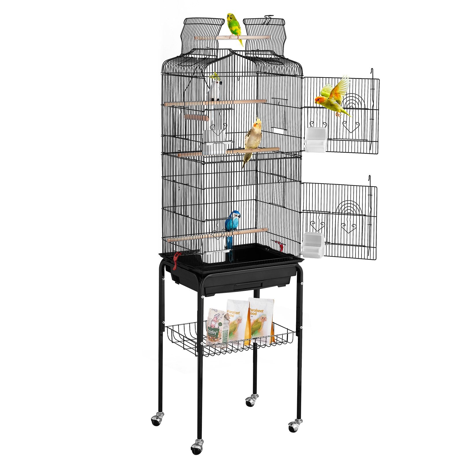 Large Bird Cage, 62 in Open Top Parakeet Cage with Rolling Stand