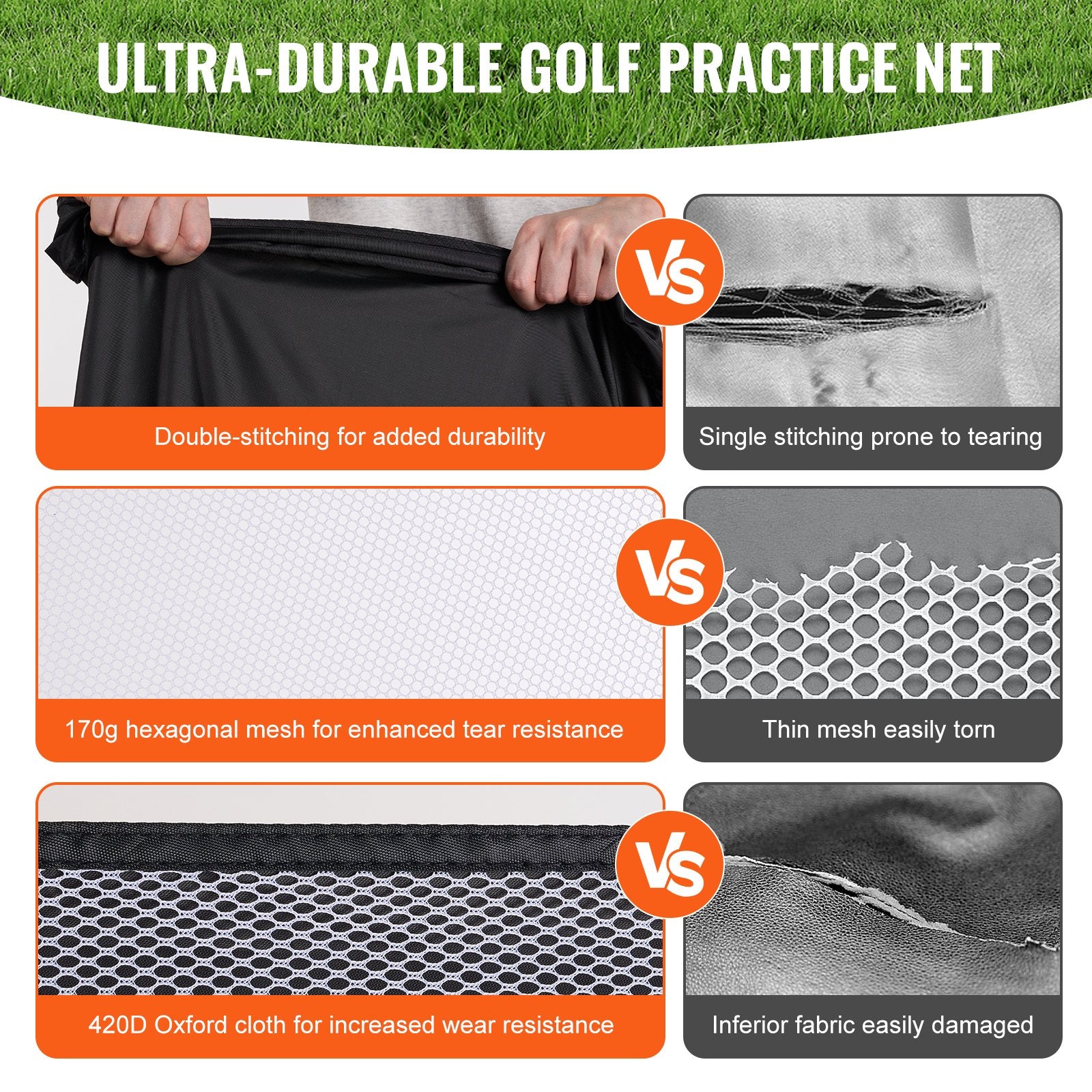 Golf Net 10x7ft All-in-1 Practice Net with Target Mats Balls Tee Club Bag