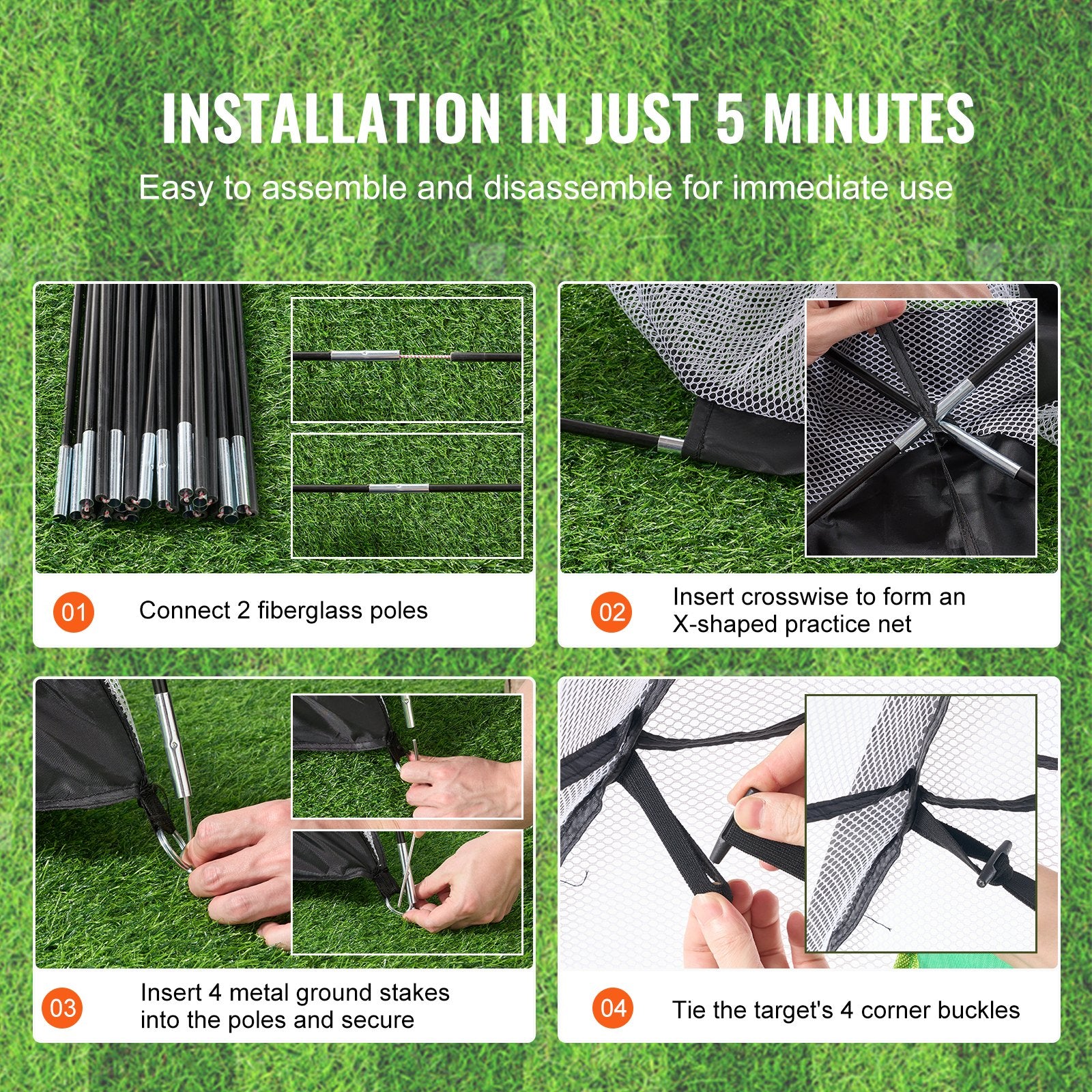 Golf Net 10x7ft All-in-1 Practice Net with Target Mats Balls Tee Club Bag