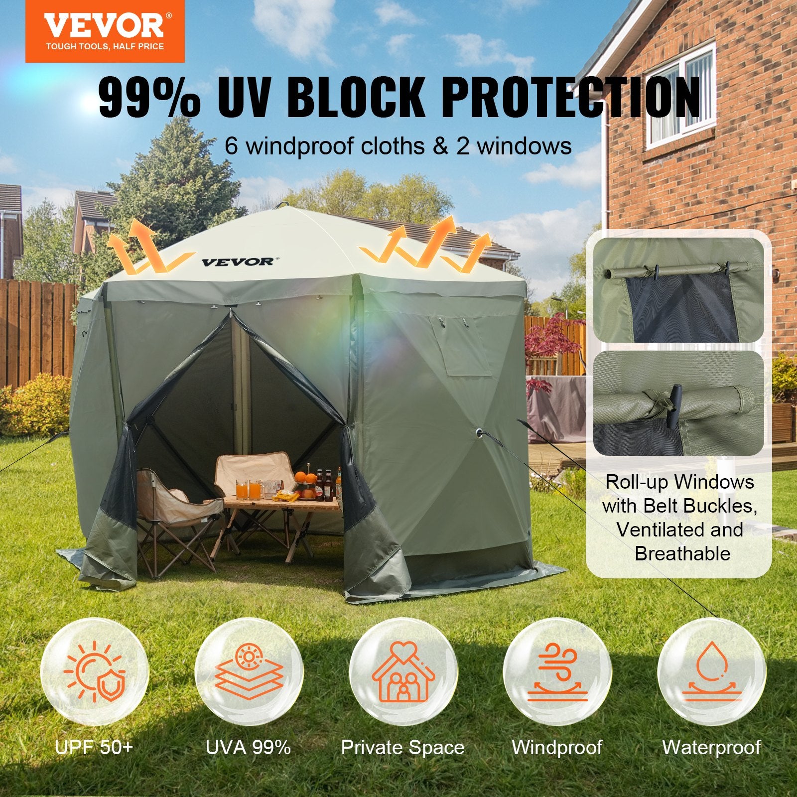 Pop Up Gazebo Tent 10x10FT 6 Sided Screen Canopy with Removable Cloth Army Green