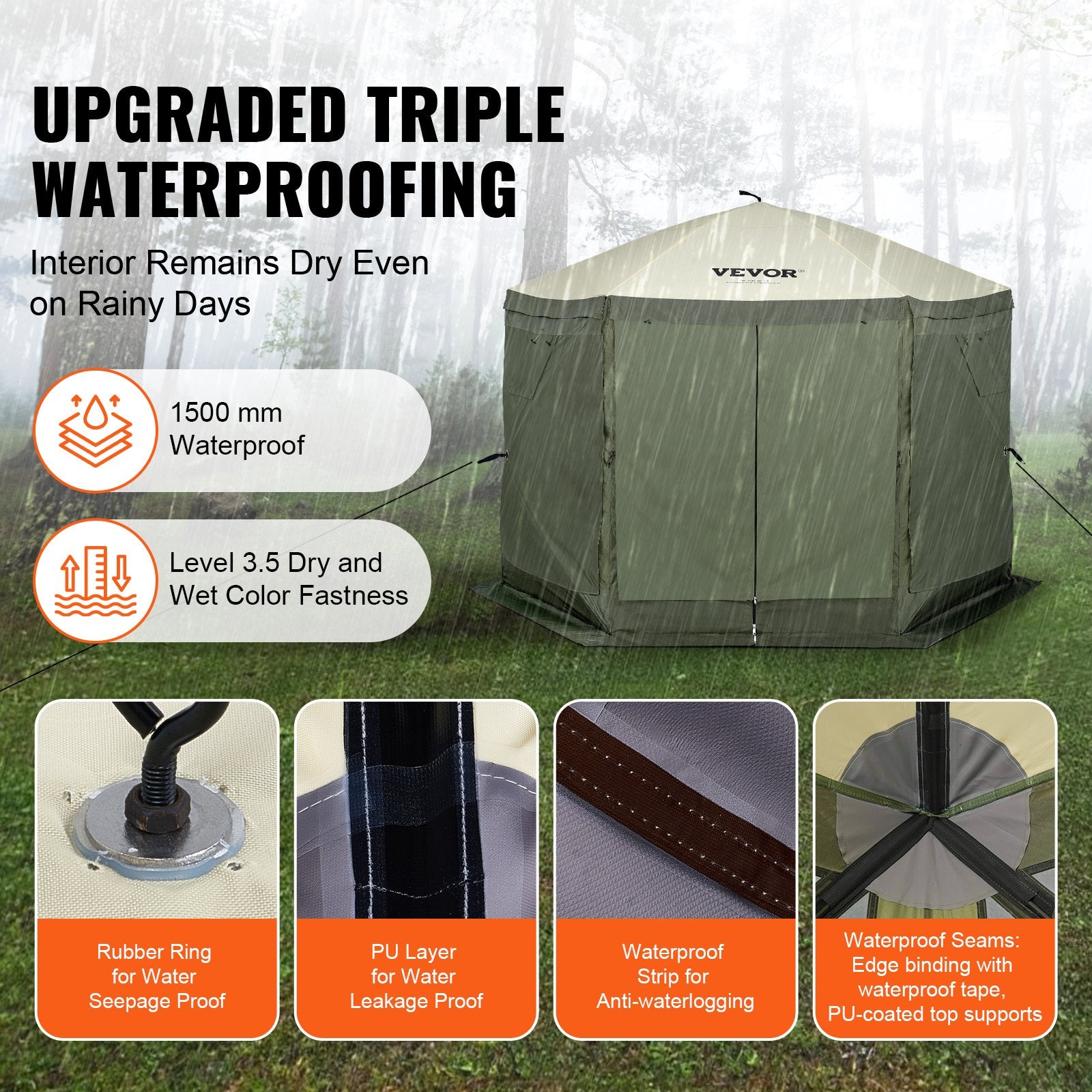 Pop Up Gazebo Tent 10x10FT 6 Sided Screen Canopy with Removable Cloth Army Green