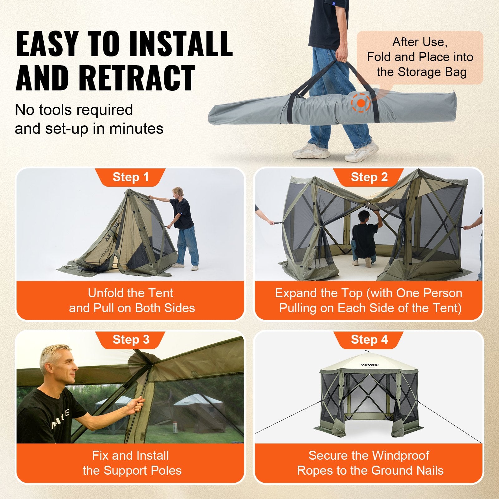 Pop Up Gazebo Tent 10x10FT 6 Sided Screen Canopy with Removable Cloth Army Green