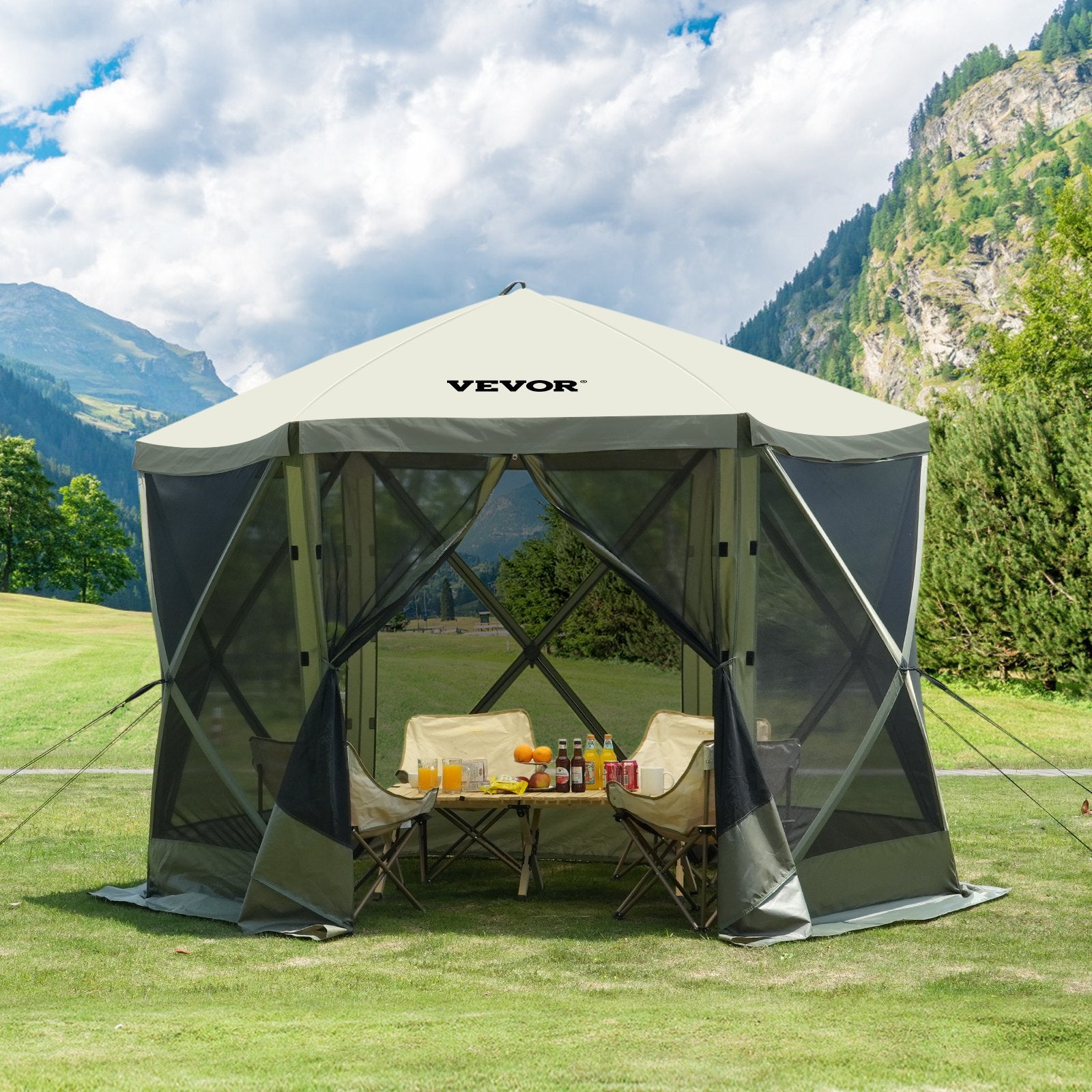 Pop Up Gazebo Tent 10x10FT 6 Sided Screen Canopy with Removable Cloth Army Green