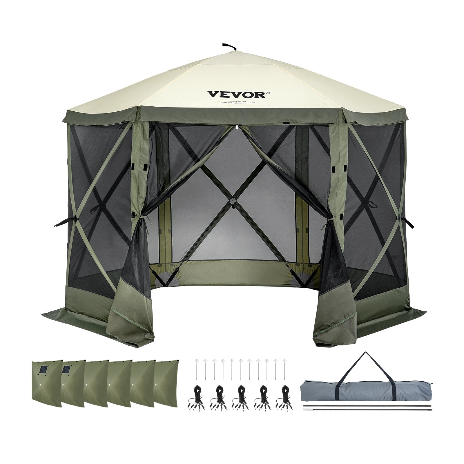 Pop Up Gazebo Tent 10x10FT 6 Sided Screen Canopy with Removable Cloth Army Green