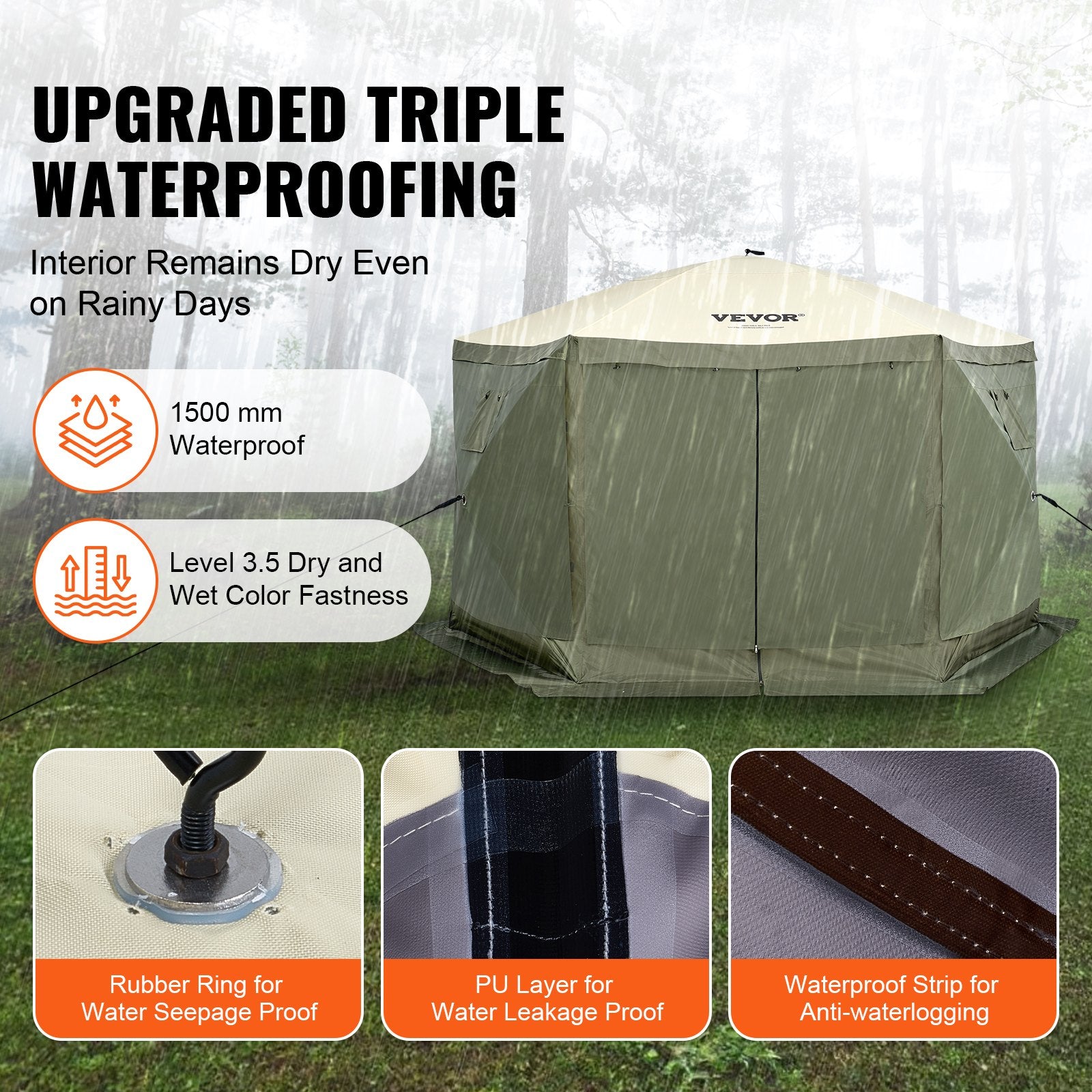 Pop Up Gazebo Tent 12x12FT 6 Sided Screen Canopy with Removable Cloths Army