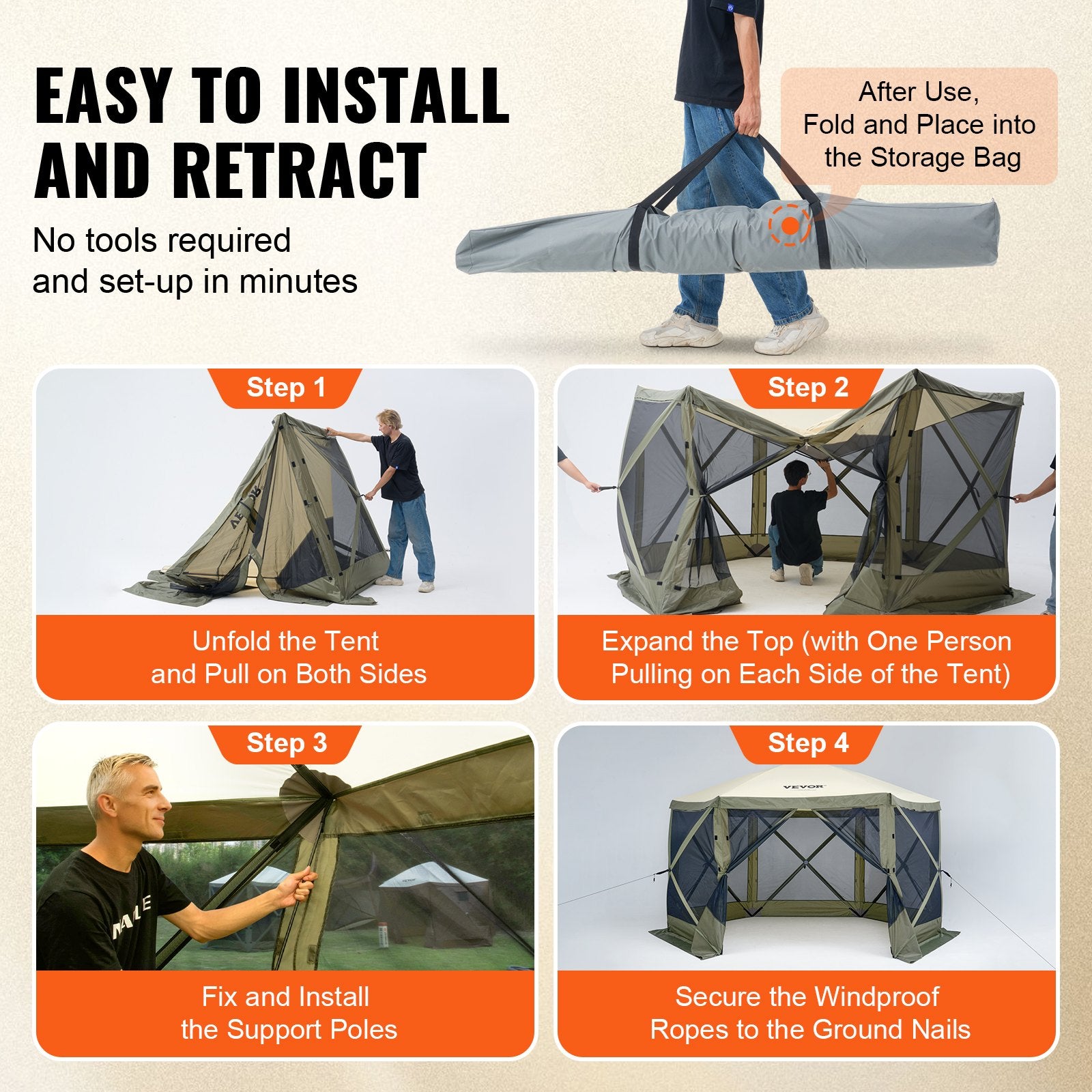 Pop Up Gazebo Tent 12x12FT 6 Sided Screen Canopy with Removable Cloths Army
