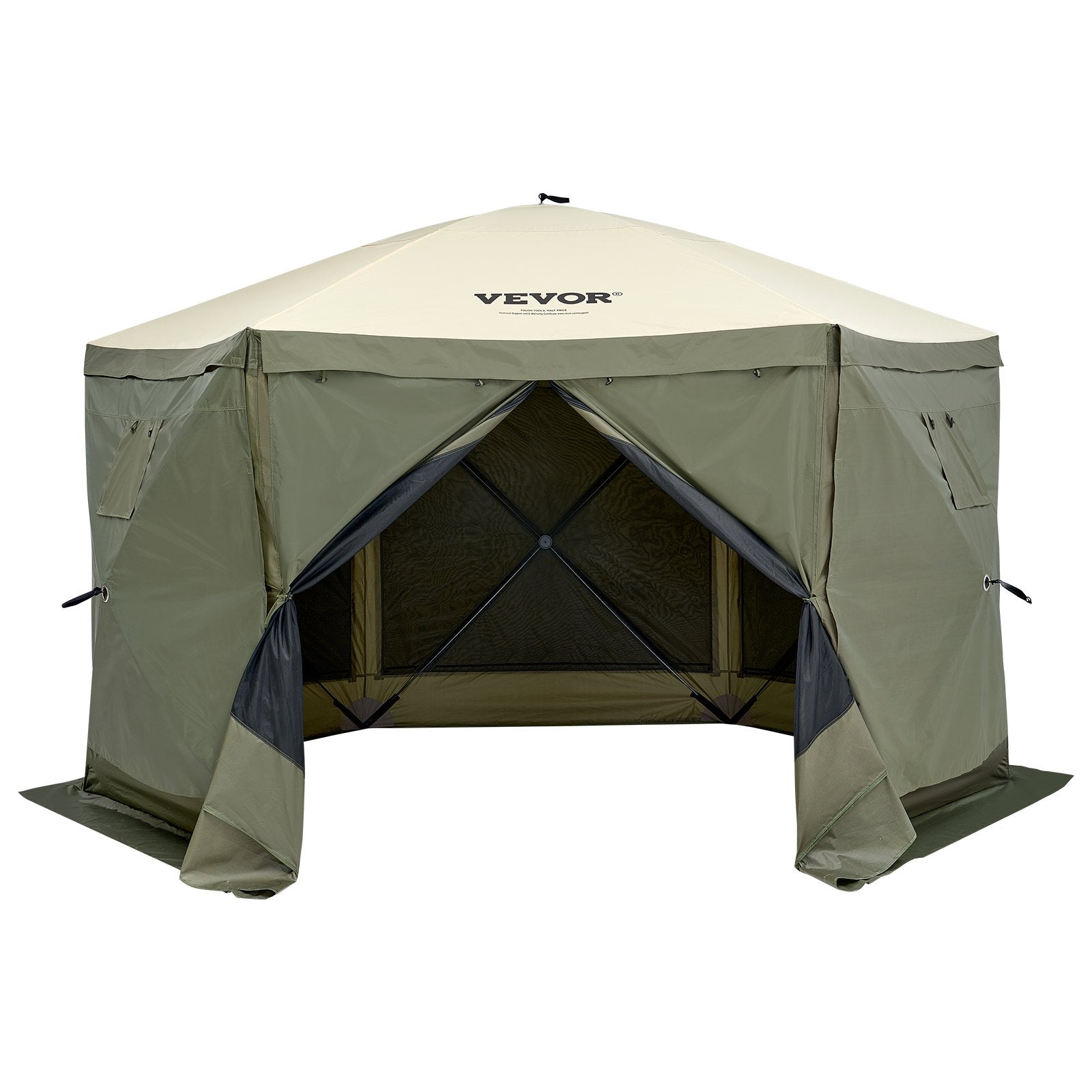 Pop Up Gazebo Tent 12x12FT 6 Sided Screen Canopy with Removable Cloths Army