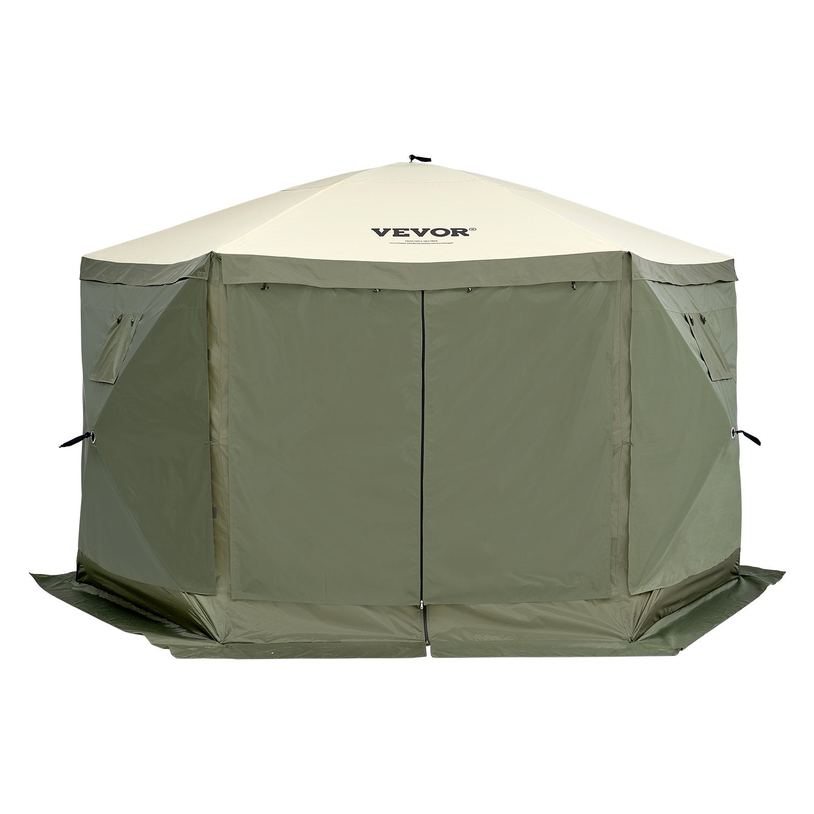 Pop Up Gazebo Tent 12x12FT 6 Sided Screen Canopy with Removable Cloths Army