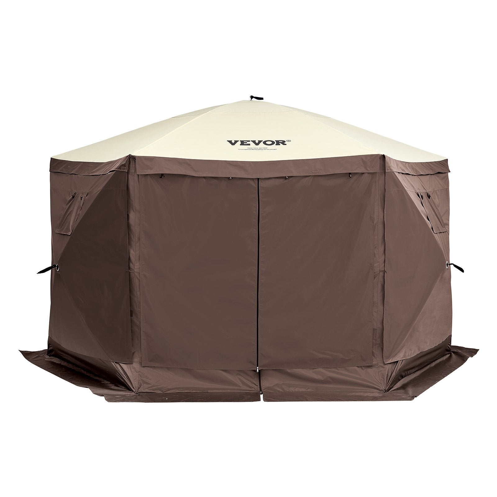 Pop Up Gazebo Tent 12.5x12.5FT 6 Sided Screen Canopy with Removable Cloths Brown