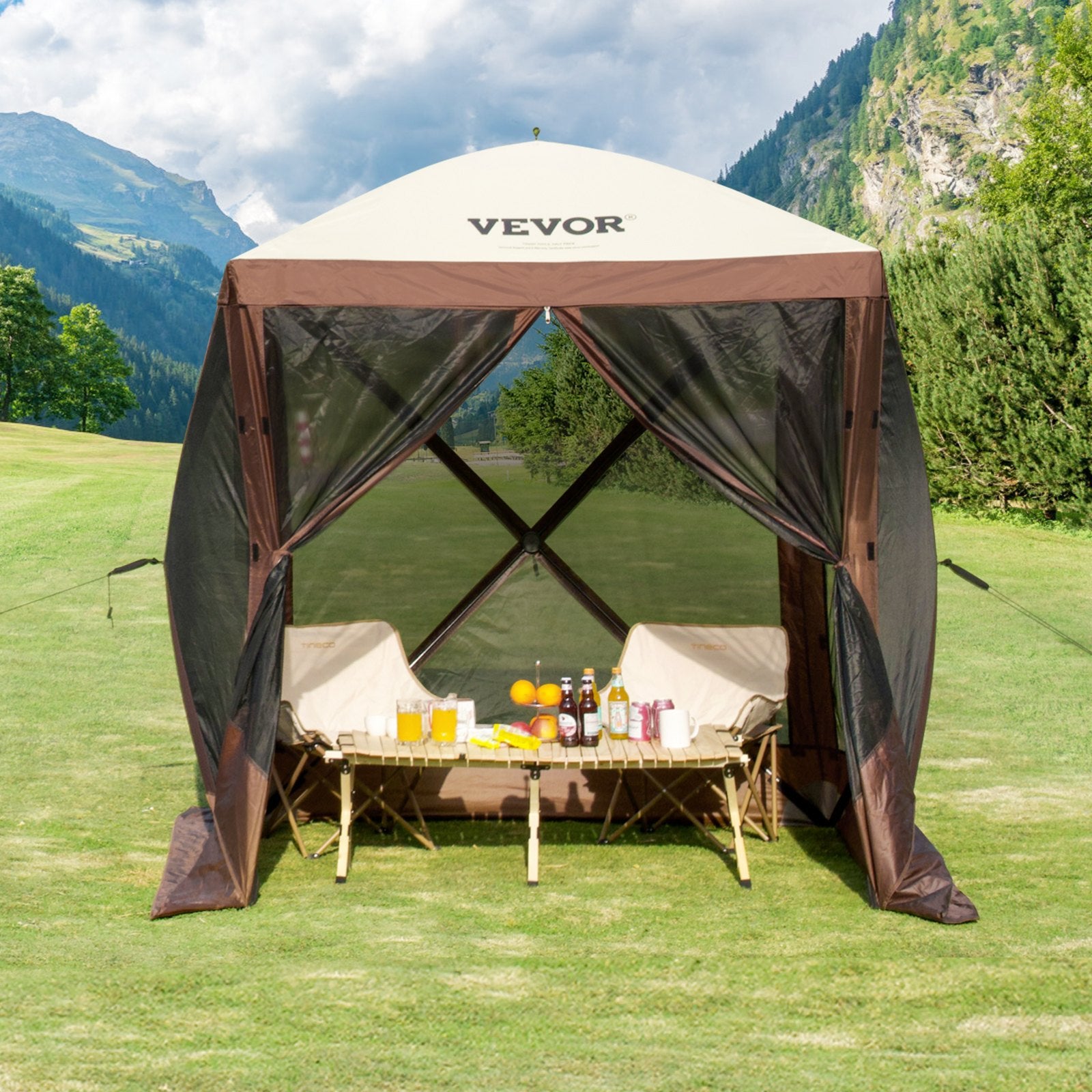 Pop Up Gazebo Tent 6x6FT 4 Sided Screen Canopy with Removable Cloths Brown