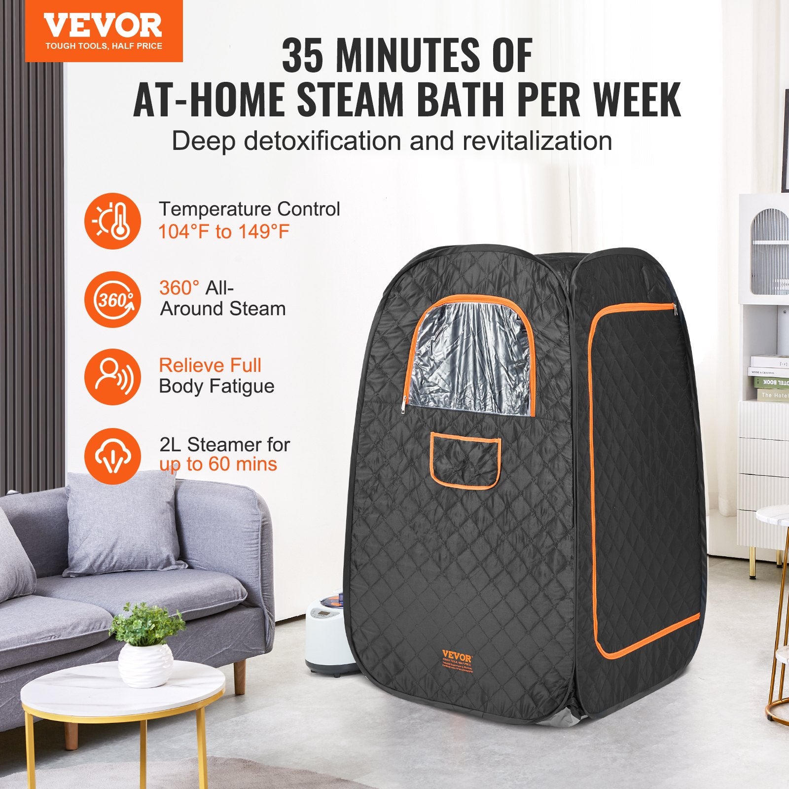 Compact Portable Steam Sauna Tent 1000W w/Chair Storage Bag Remote Control Home