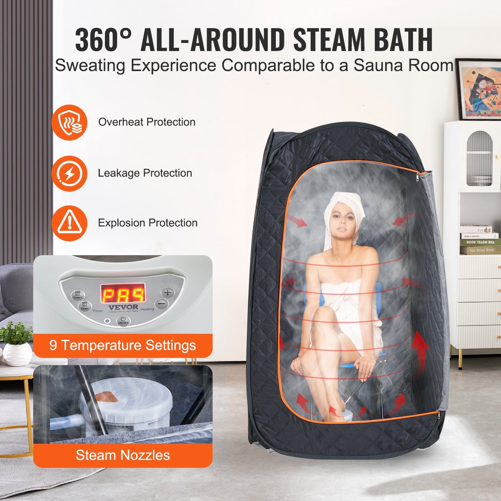 Compact Portable Steam Sauna Tent 1000W w/Chair Storage Bag Remote Control Home