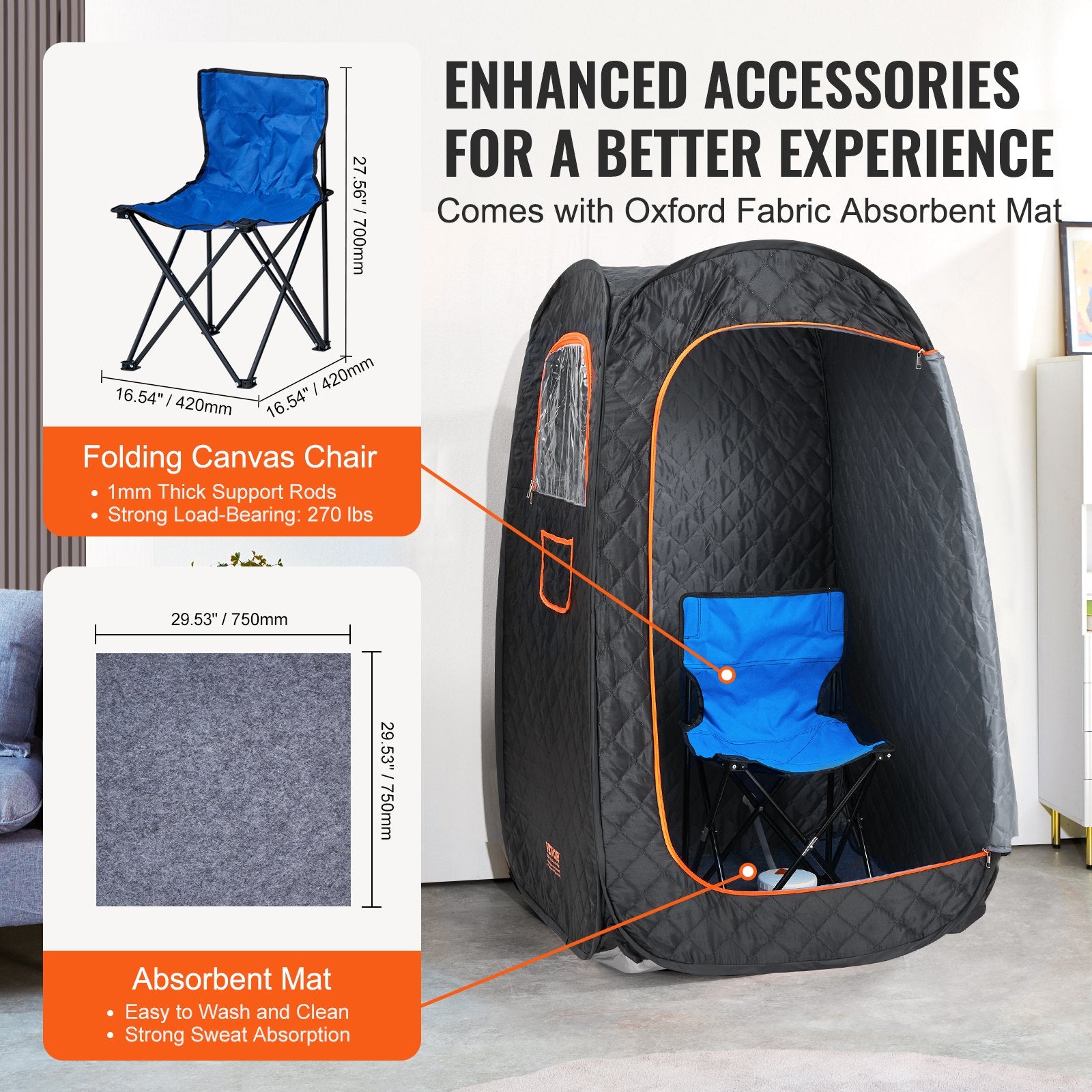 Compact Portable Steam Sauna Tent 1000W w/Chair Storage Bag Remote Control Home