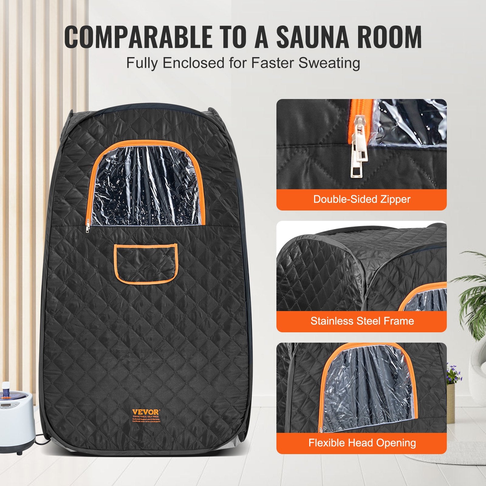 Compact Portable Steam Sauna Tent 1000W w/Chair Storage Bag Remote Control Home