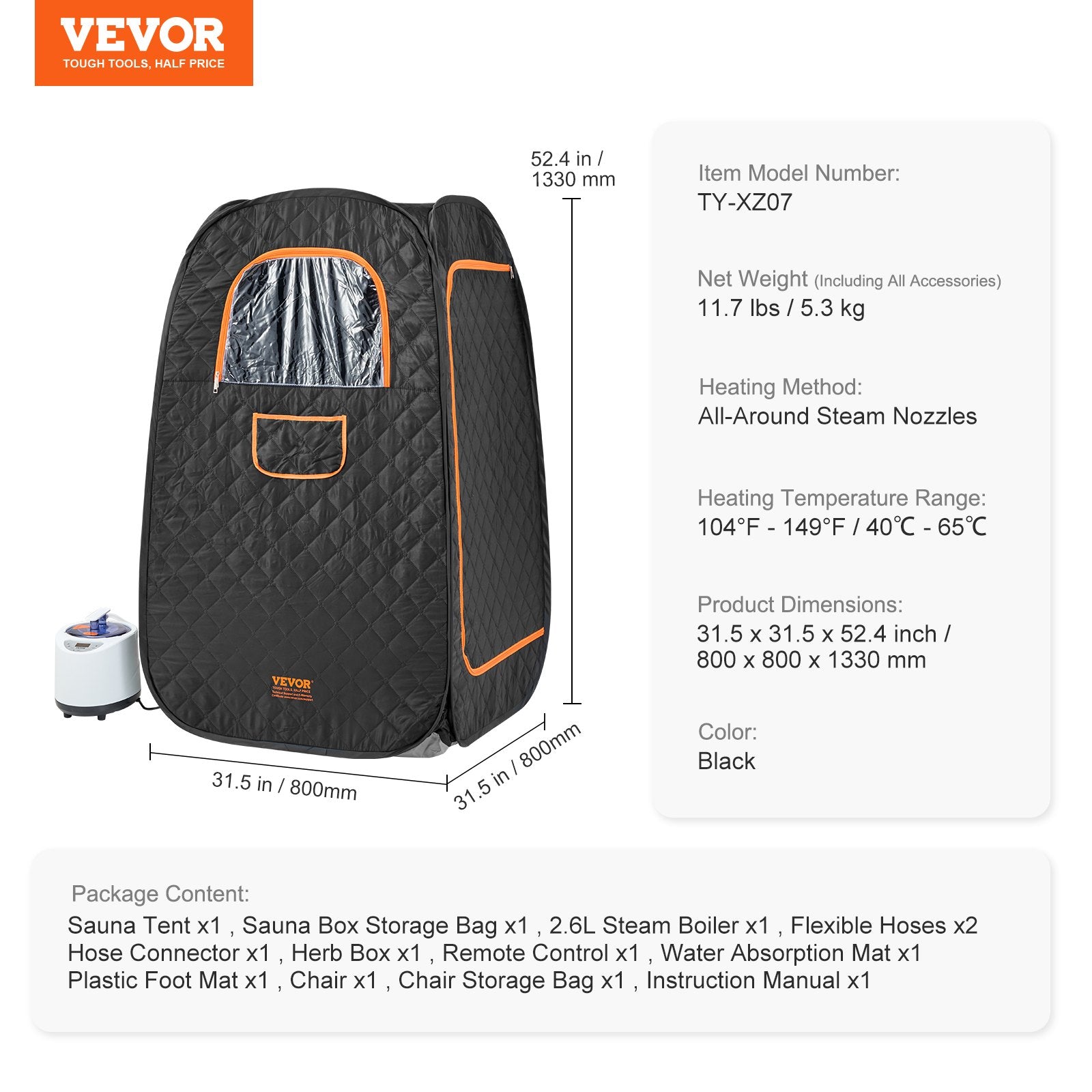 Compact Portable Steam Sauna Tent 1000W w/Chair Storage Bag Remote Control Home