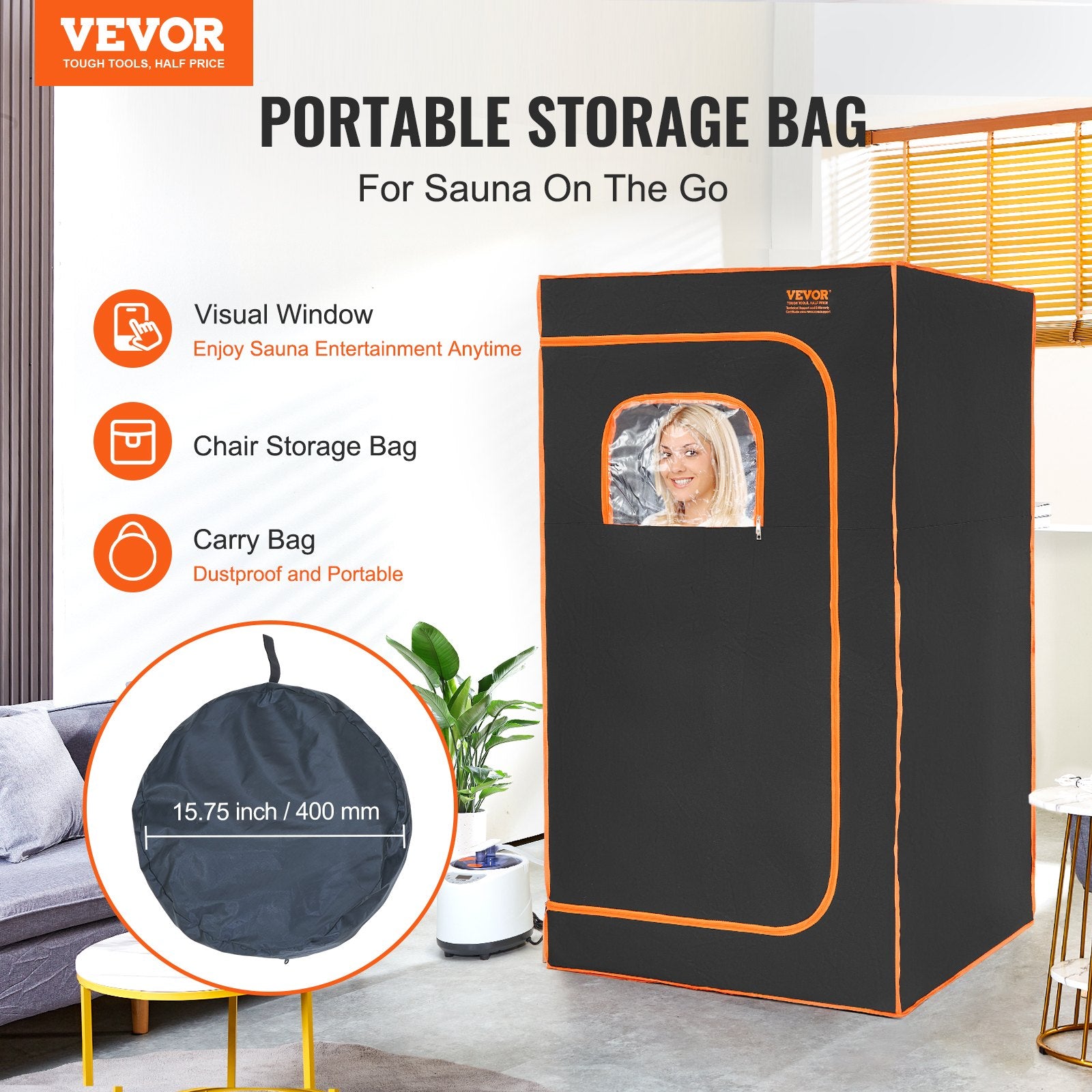 Portable Steam Sauna Tent Full Size 1000W w/Window Chair Remote Control Black