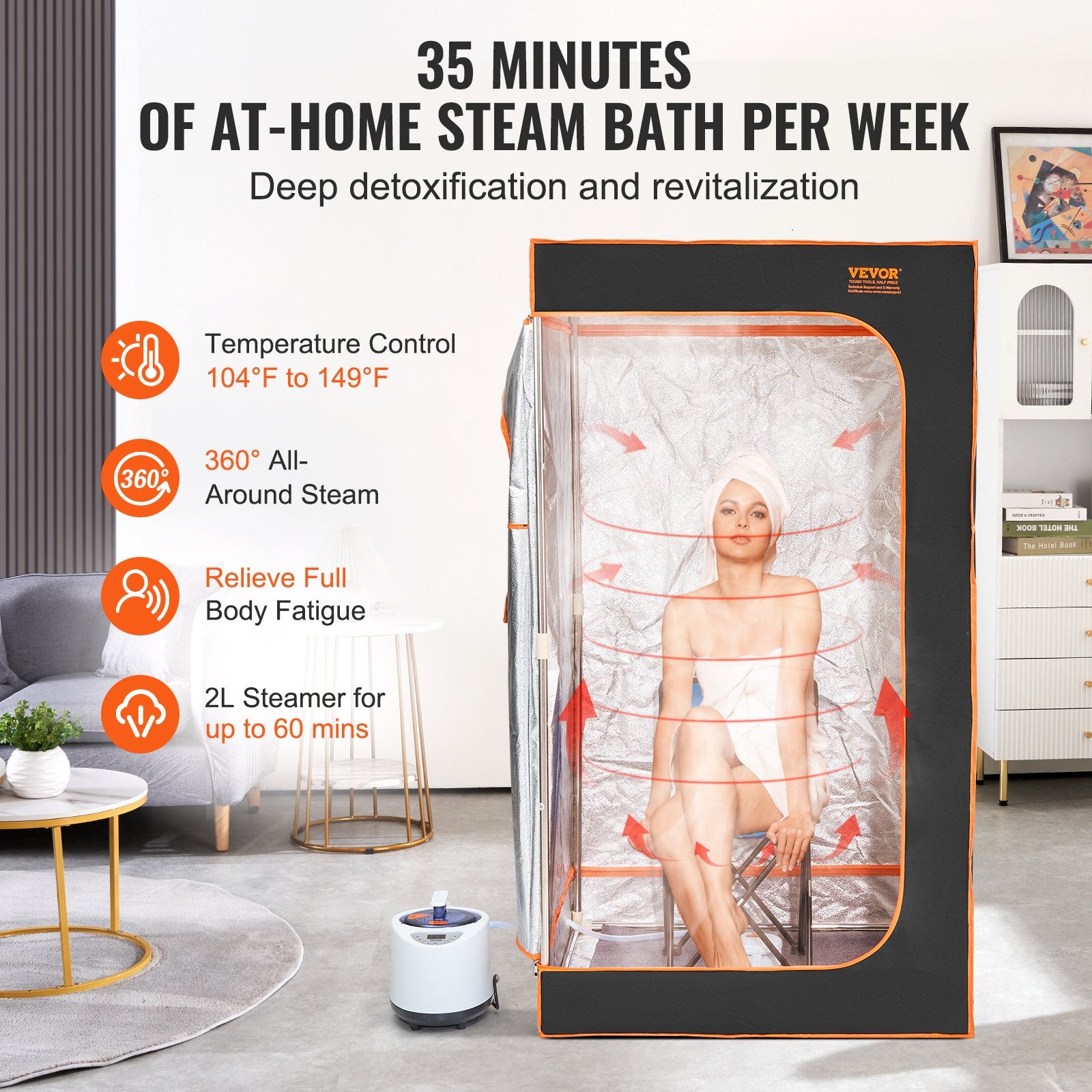 Portable Steam Sauna Tent Full Size 1000W w/Window Chair Remote Control Black