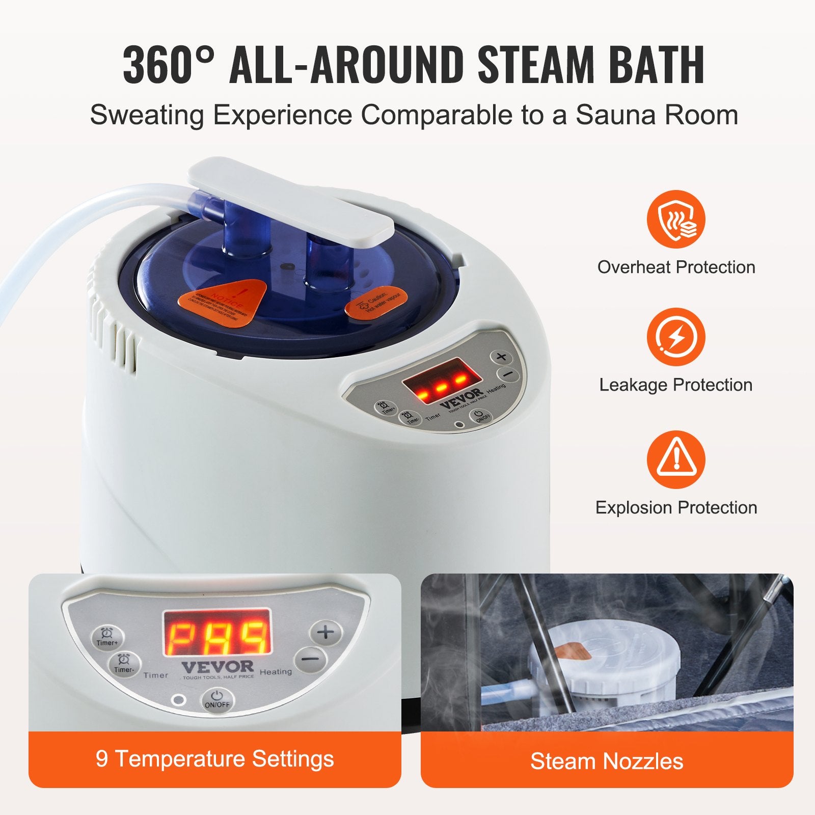 Portable Steam Sauna Tent Full Size 1000W w/Window Chair Remote Control Black