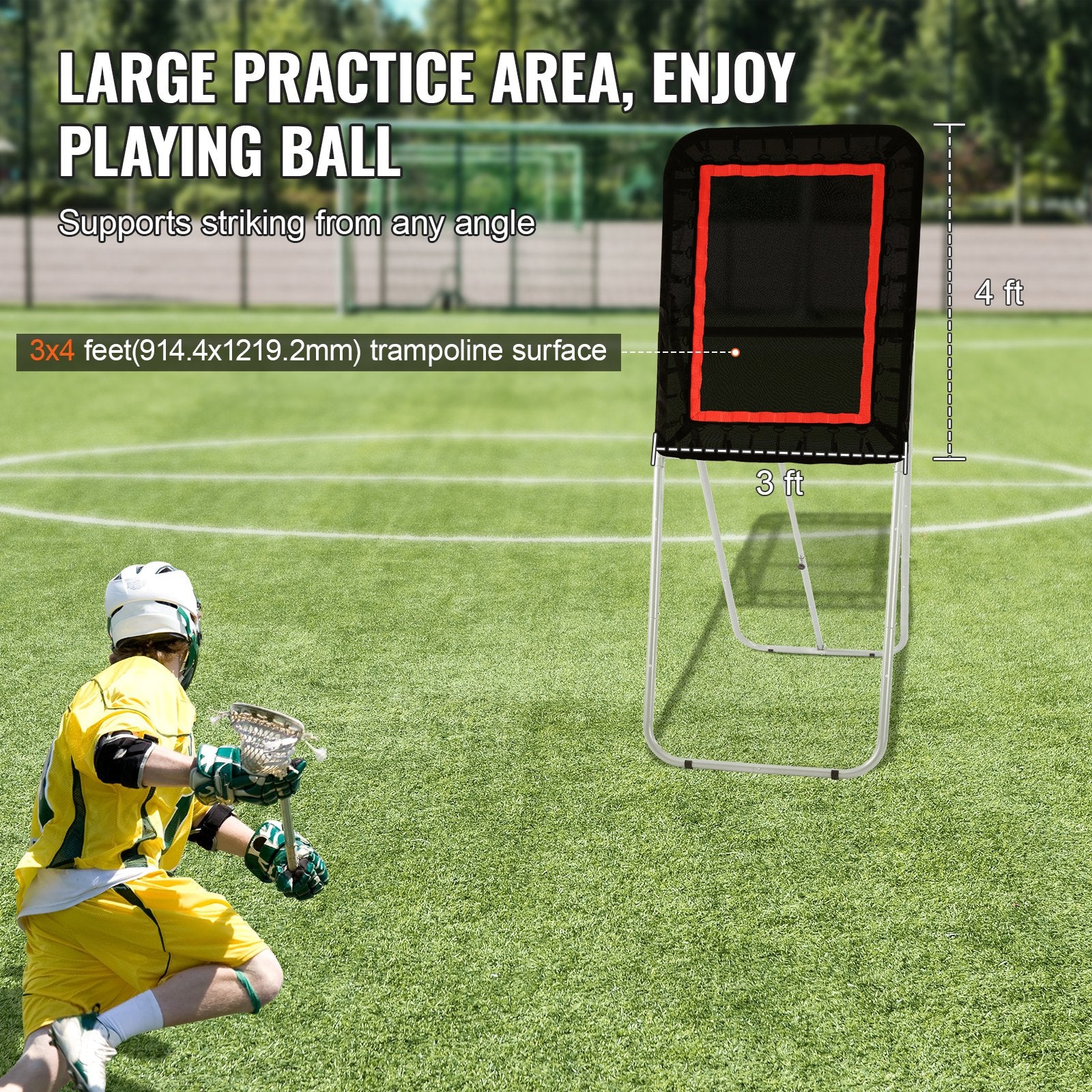 Folding Lacrosse Rebounder 3x4 Ft Adjustable Volleyball Baseball Softball Training Net Black
