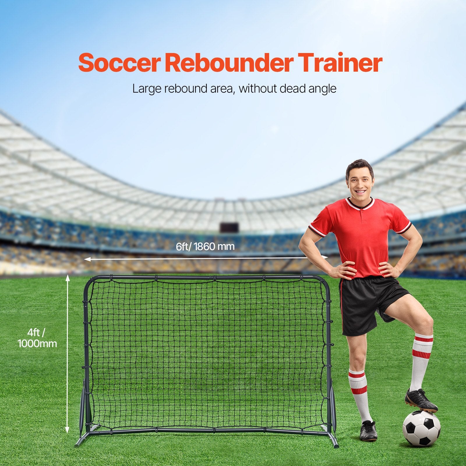 Soccer Rebound Trainer 6x4FT Iron Wall Net Double-Sided Rebounder Solo Training