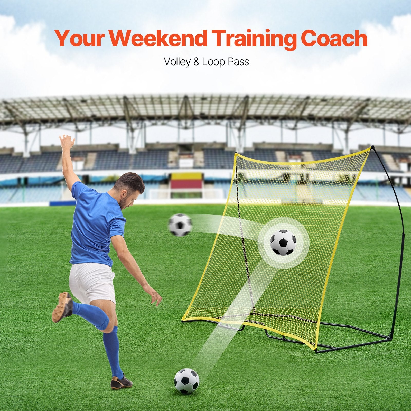 Soccer Rebounder 7x7FT Trainer Iron & Polyester with Portable Bag for Solo Team